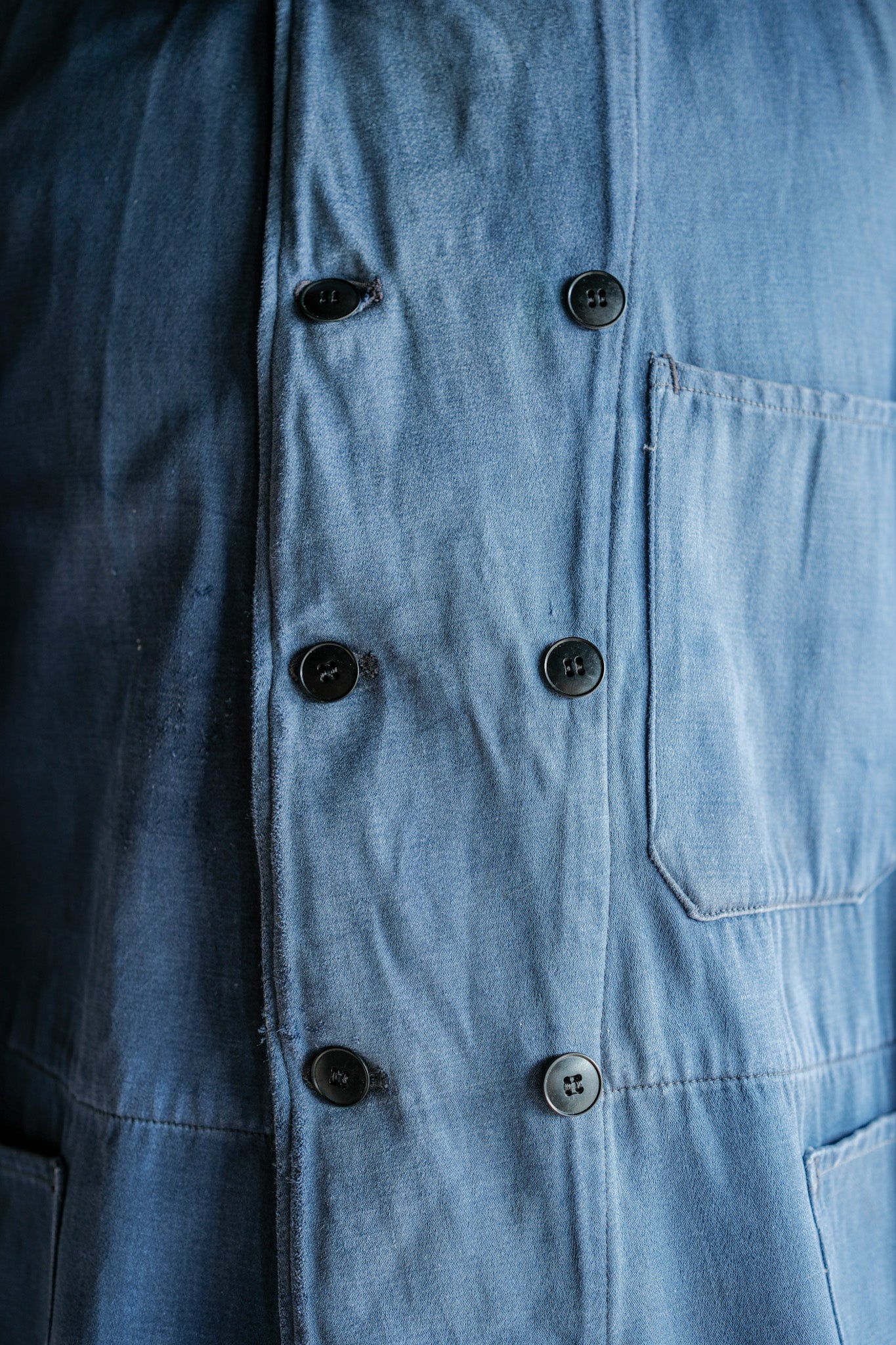 【~20's】French Vintage Blue Moleskin Double Breasted Work Jacket "Adolphe Lafont"