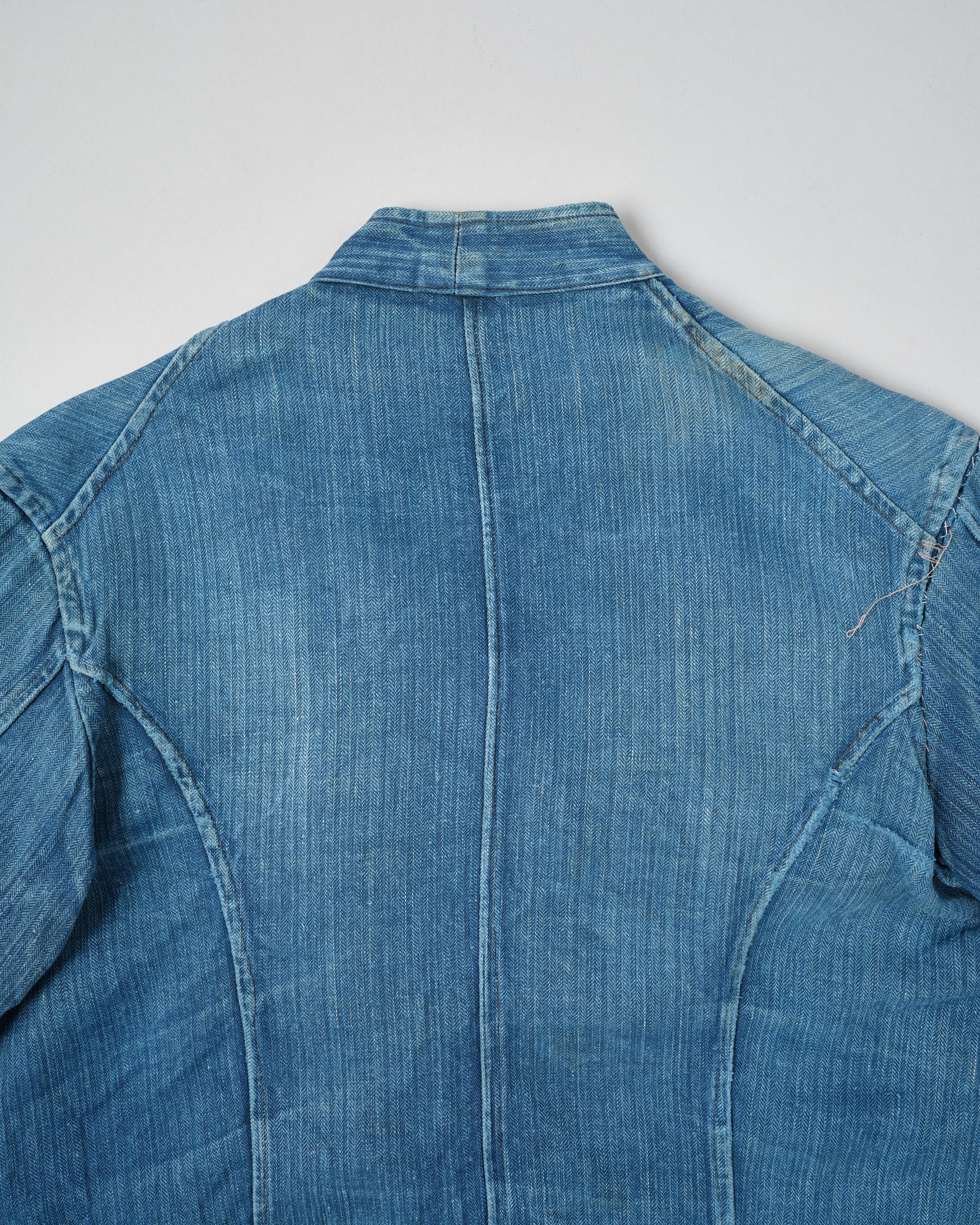 【~30's】French Army Indigo HBT Linen Double Breasted Mechanic Jacket "Modified"