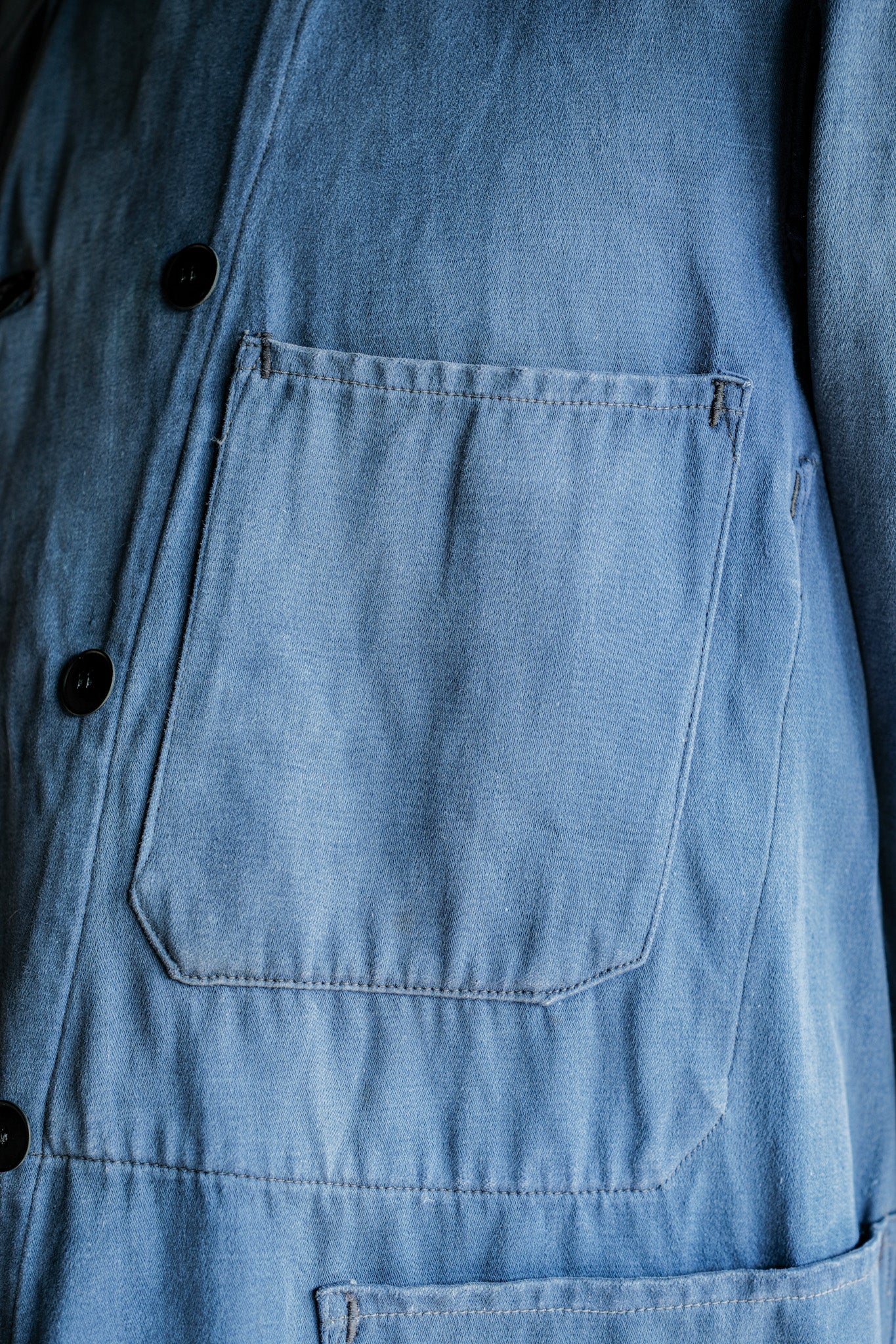 【~20's】French Vintage Blue Moleskin Double Breasted Work Jacket "Adolphe Lafont"