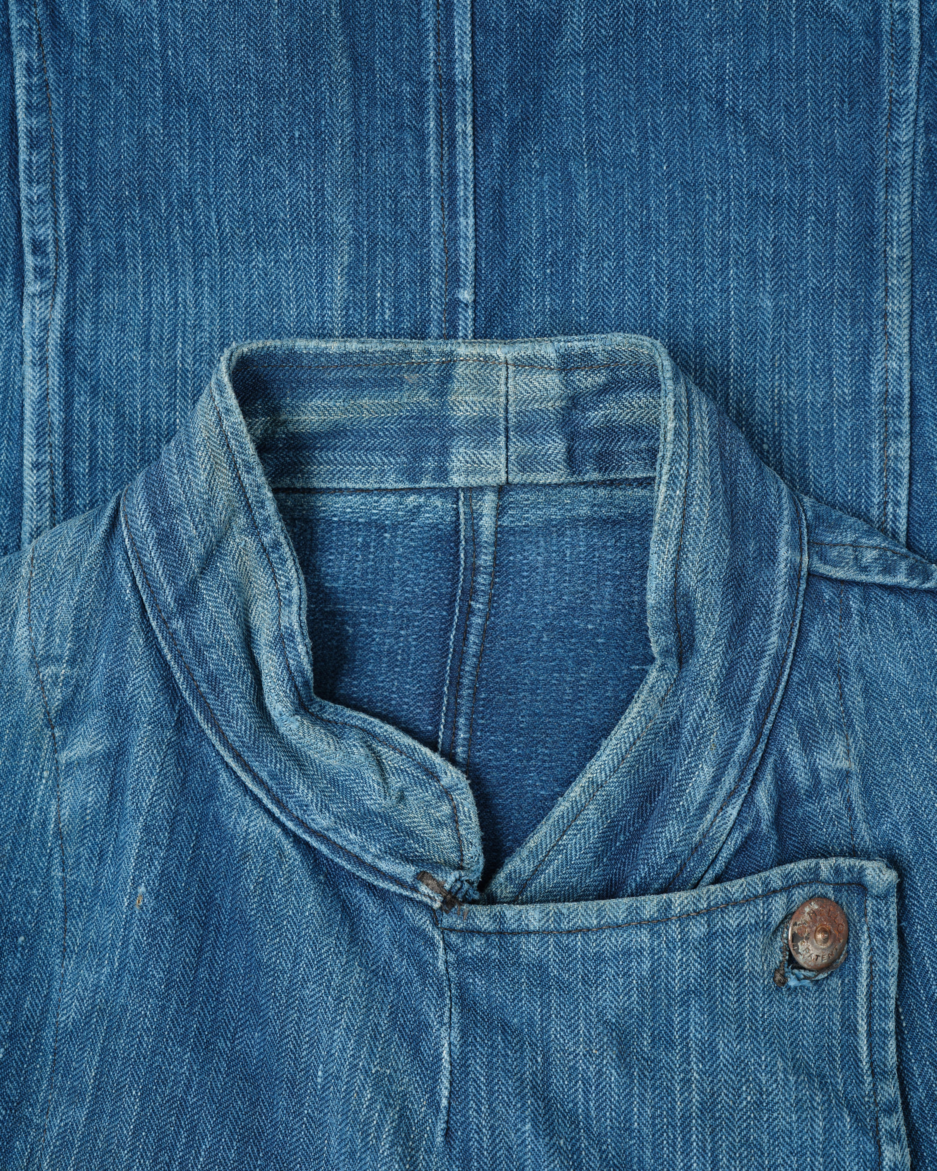 【~30's】French Army Indigo HBT Linen Double Breasted Mechanic Jacket "Modified"