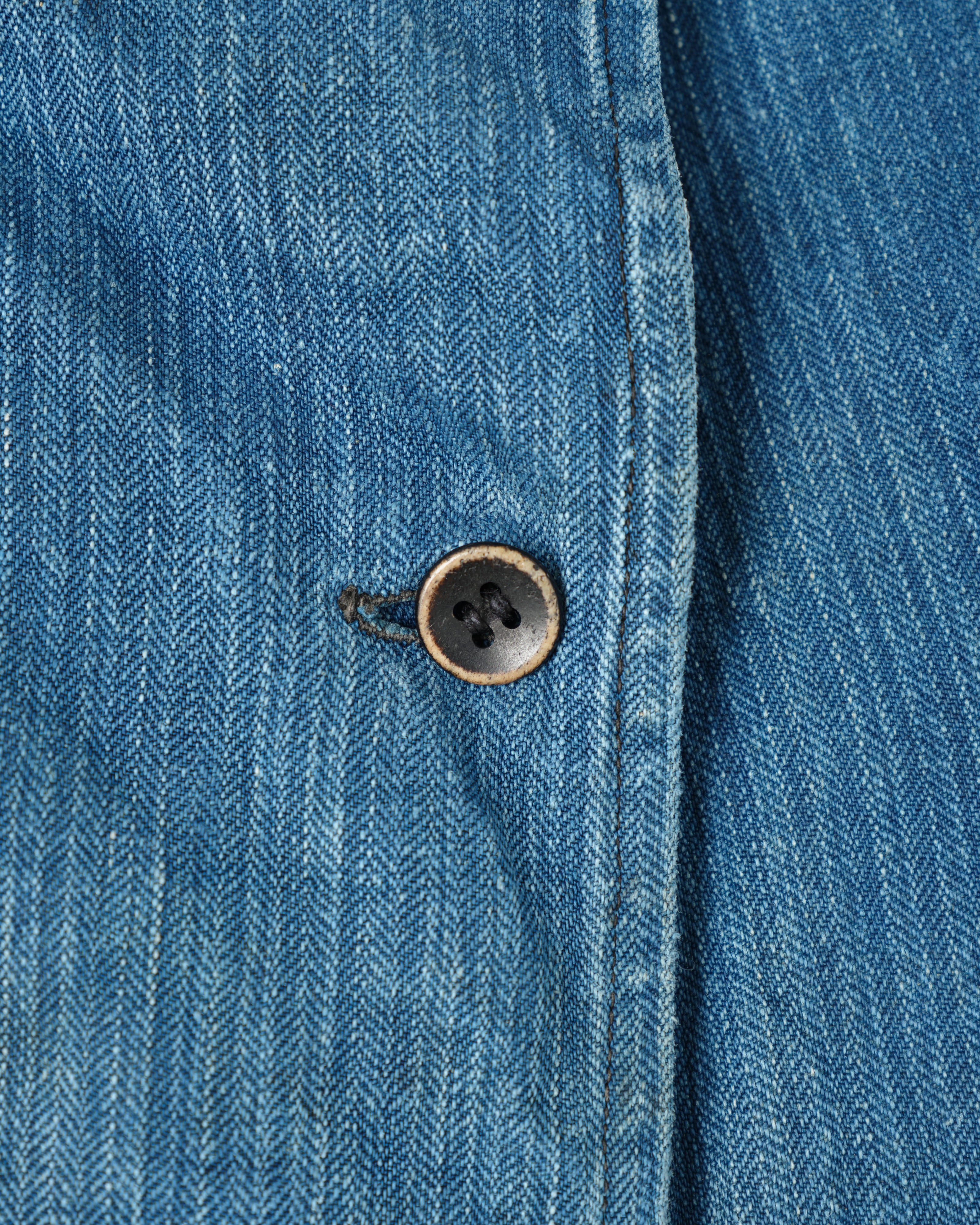 【~30's】French Army Indigo HBT Linen Double Breasted Mechanic Jacket "Modified"