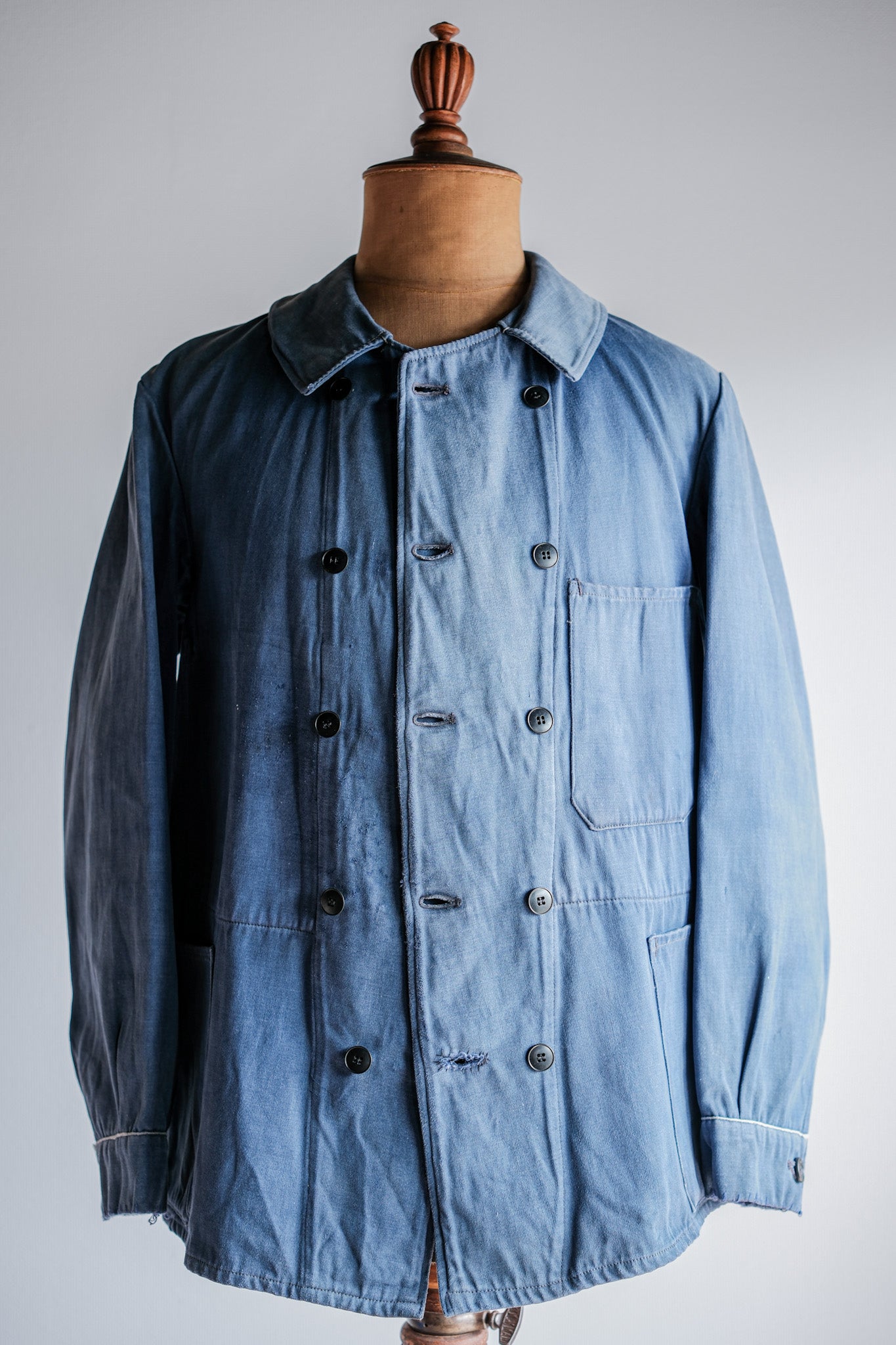 [~ 20's] French Vintage Blue Moleskin Double Breasted Work Jacket "Adolphe Lafont"