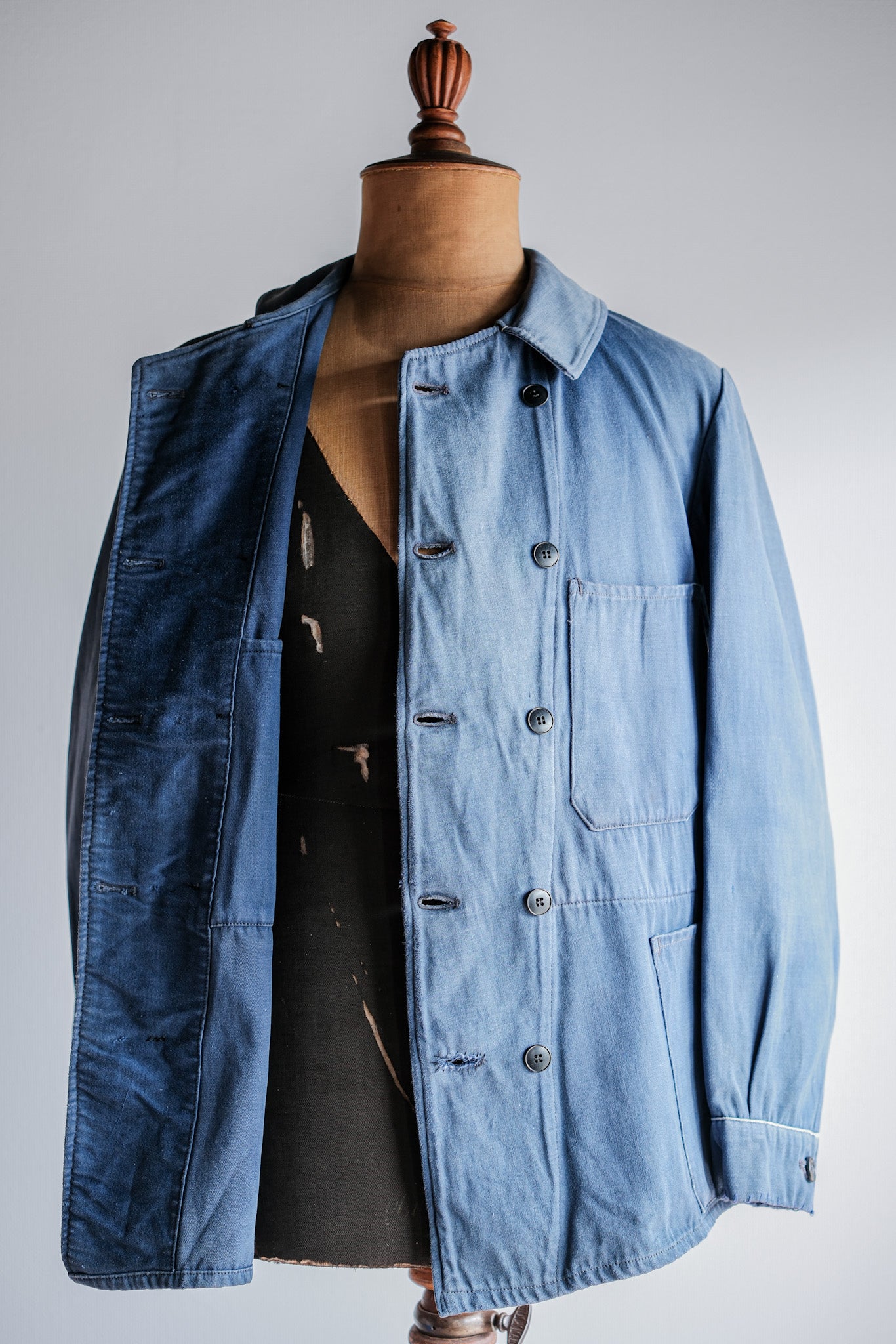 【~20's】French Vintage Blue Moleskin Double Breasted Work Jacket "Adolphe Lafont"