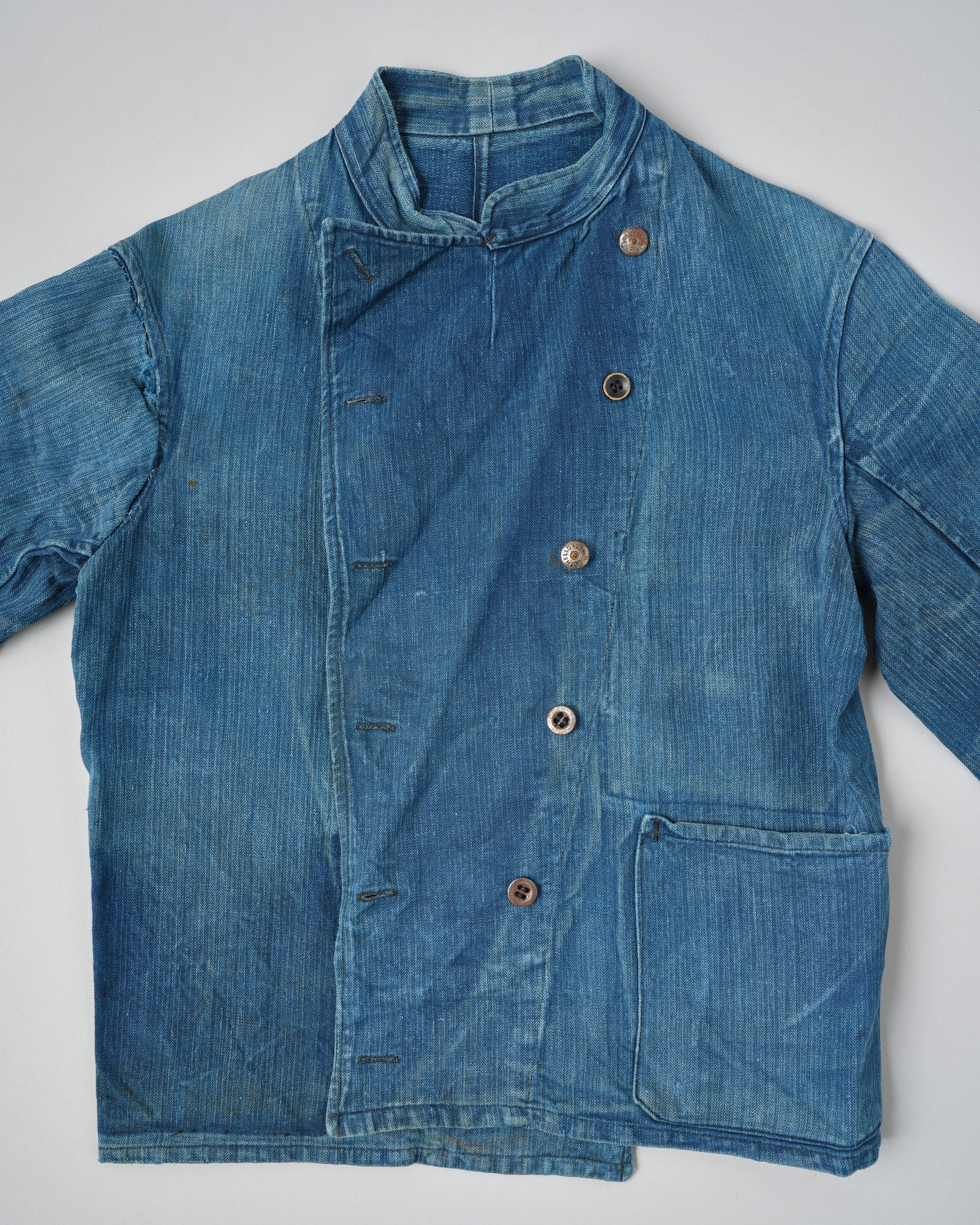 30's］French Army Indigo HBT Linen Double Breasted Mechanic Jacket