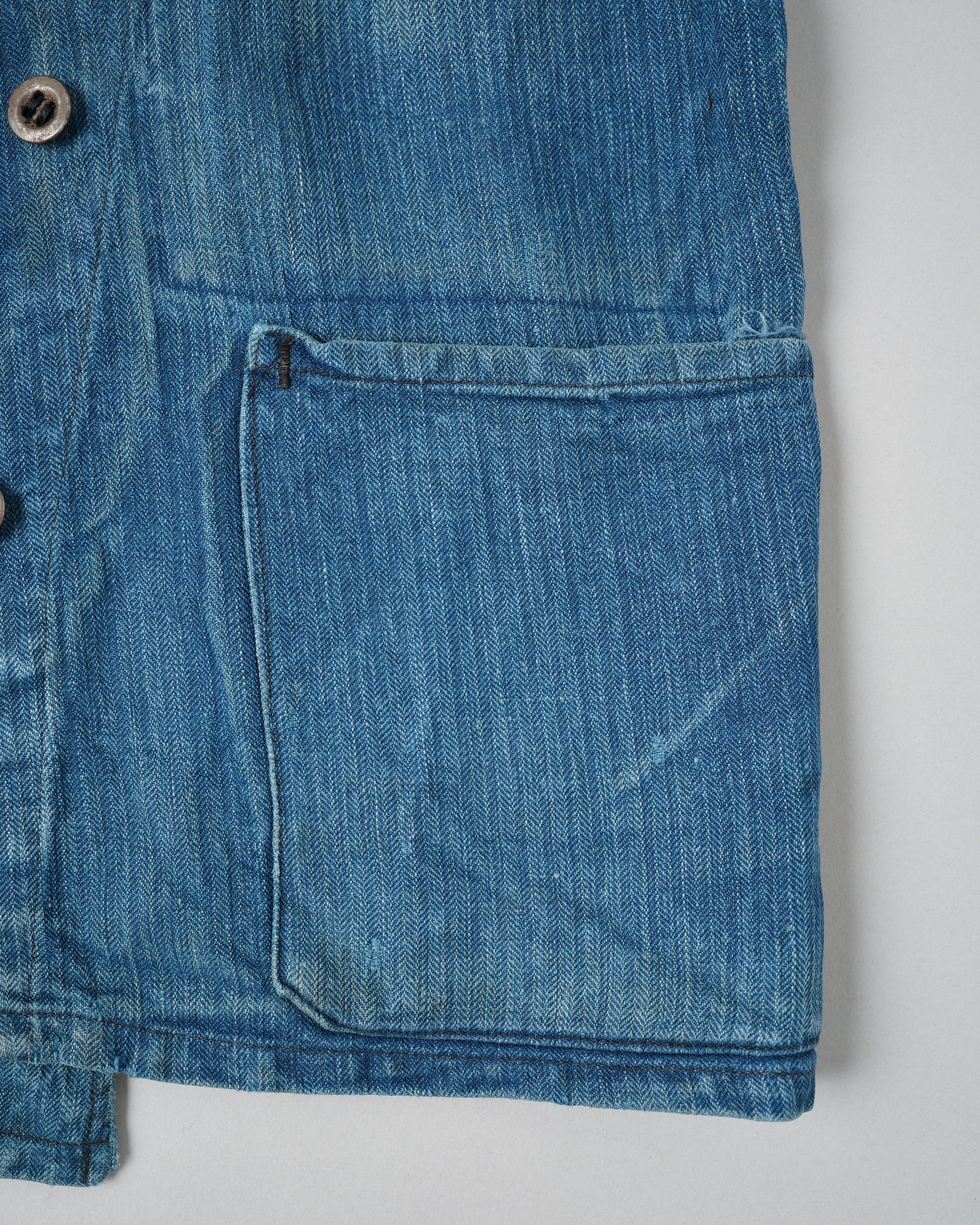 ［~30's］French Army Indigo HBT Linen Double Breasted Mechanic Jacket "Modified"