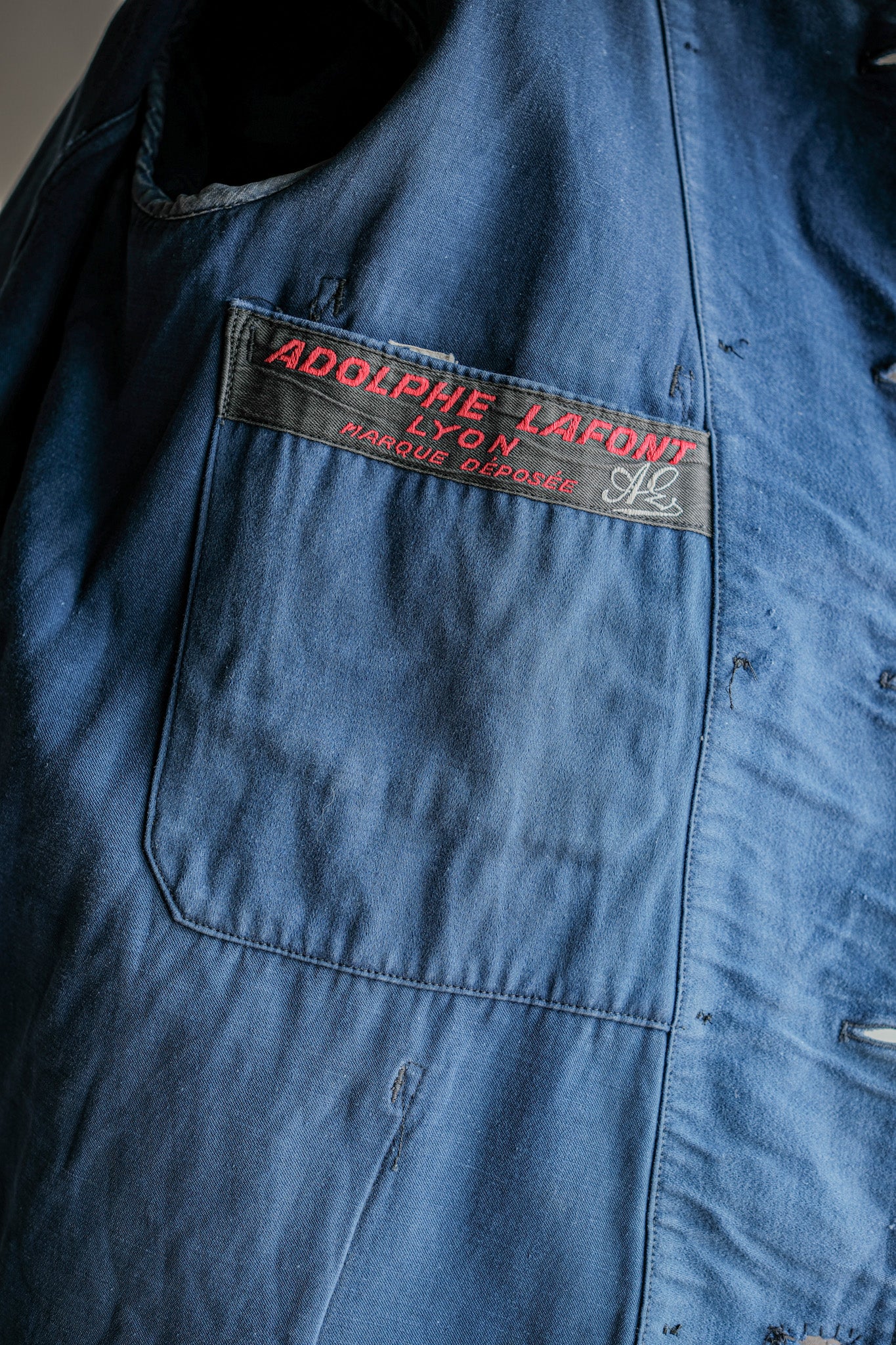 【~20's】French Vintage Blue Moleskin Double Breasted Work Jacket "Adolphe Lafont"