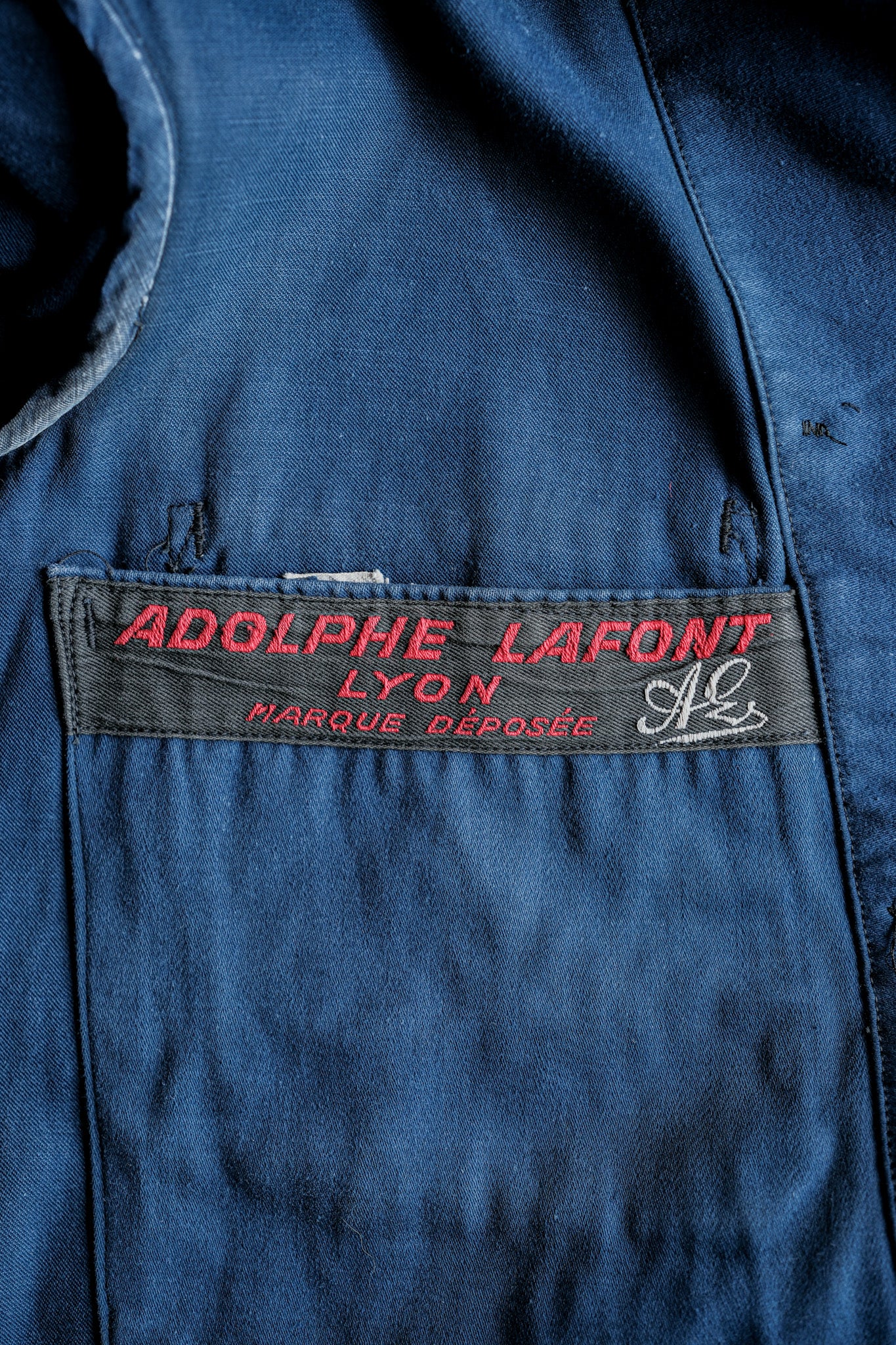 【~20's】French Vintage Blue Moleskin Double Breasted Work Jacket "Adolphe Lafont"