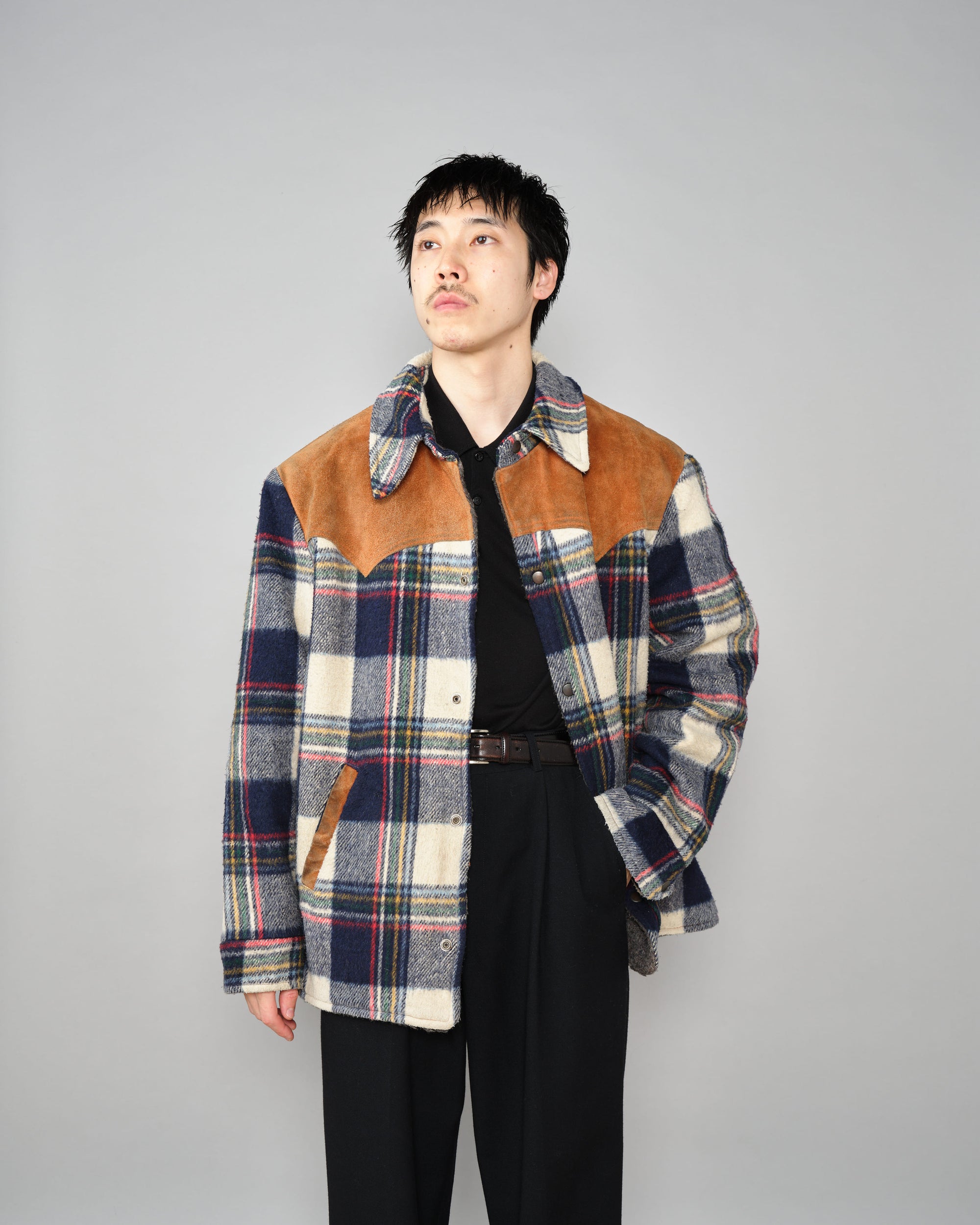 ［~60's］Canadian Vintage Switching Suede Leather Mixed Wool Plaid Jacket