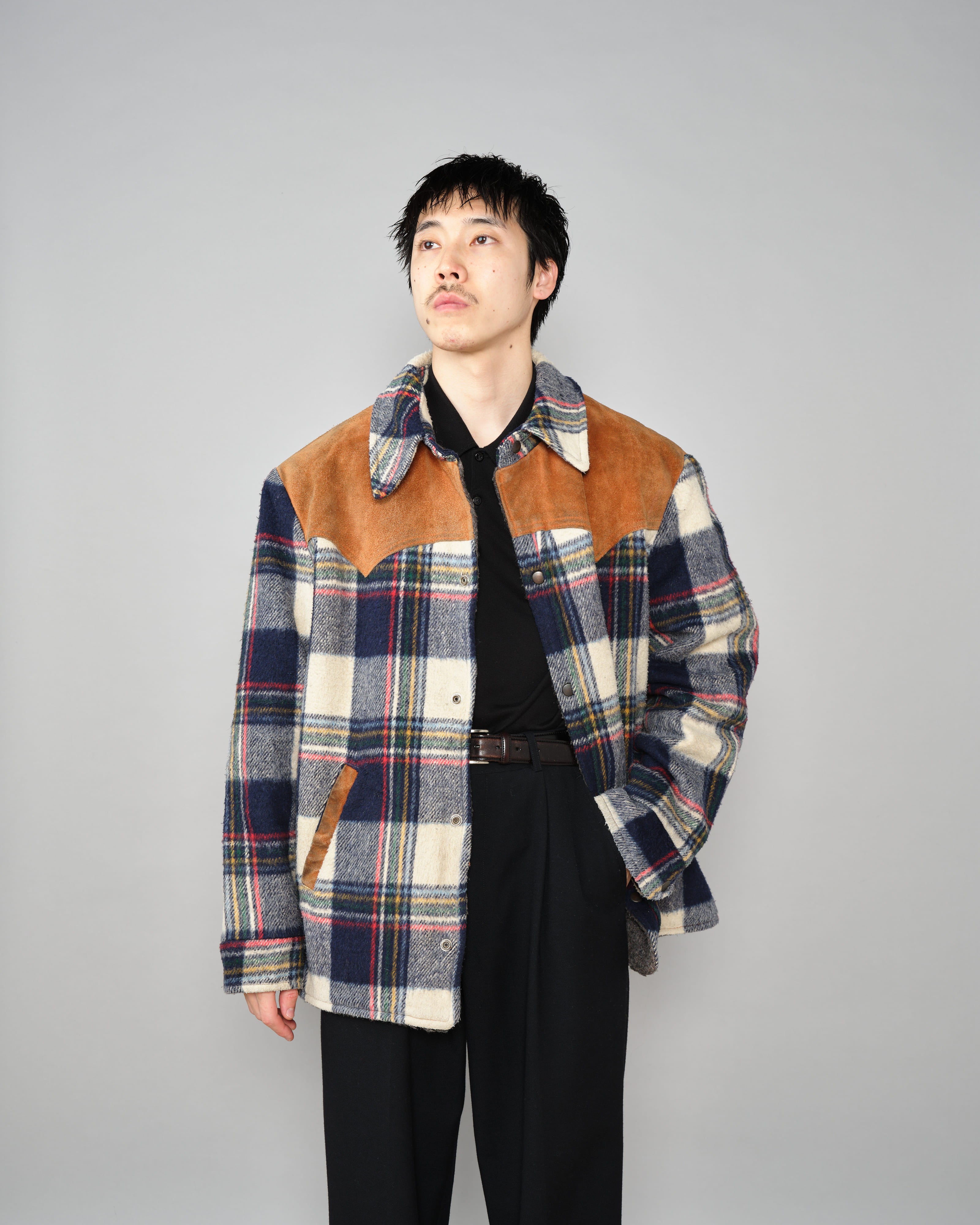 [~60's] เสื้อแจ็คเก็ตผ้าวูลผสมลายสก็อตสไตล์วินเทจของแคนาดา