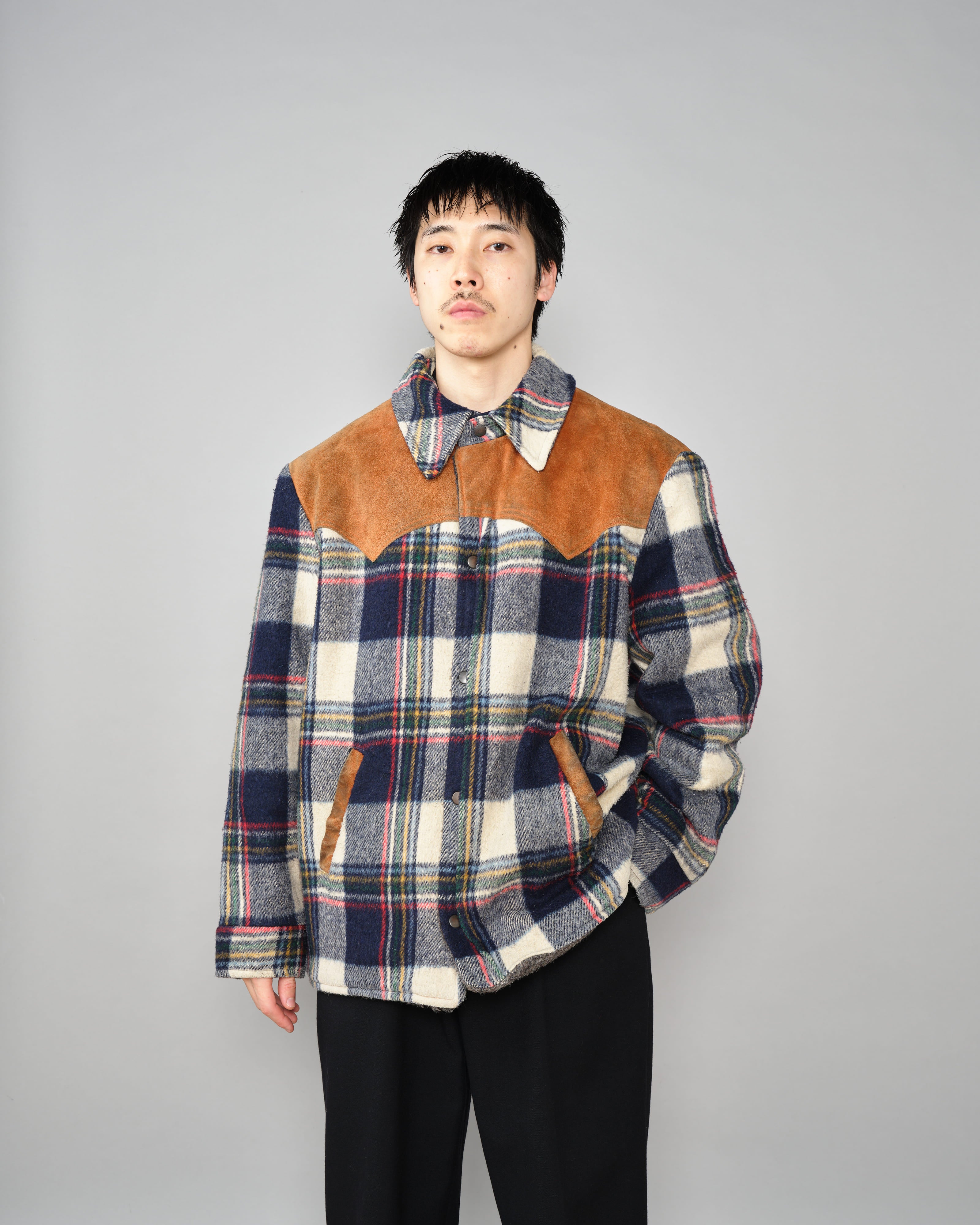 [~60's] เสื้อแจ็คเก็ตผ้าวูลผสมลายสก็อตสไตล์วินเทจของแคนาดา