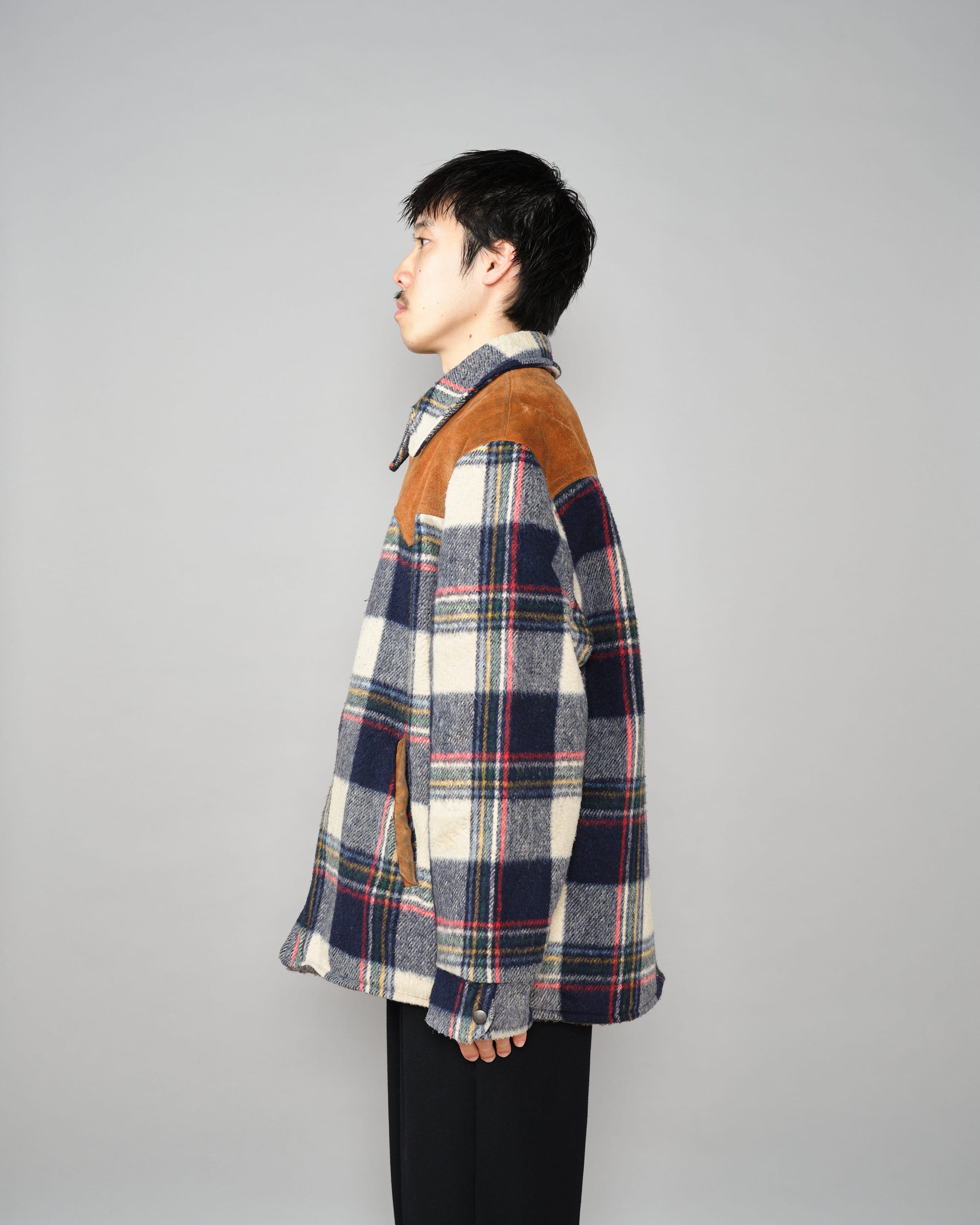 ［~60's］Canadian Vintage Switching Suede Leather Mixed Wool Plaid Jacket