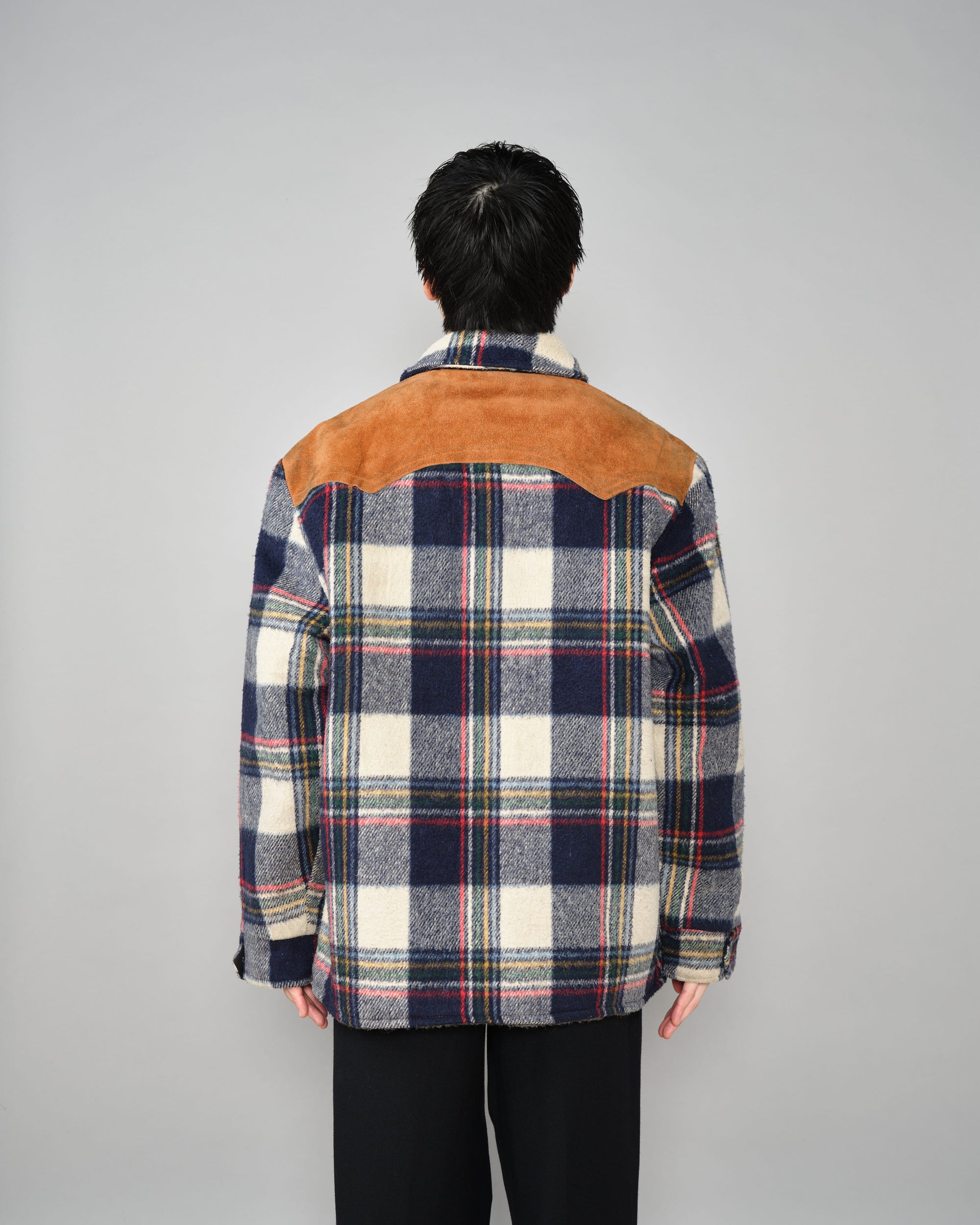 ［~60's］Canadian Vintage Switching Suede Leather Mixed Wool Plaid Jacket