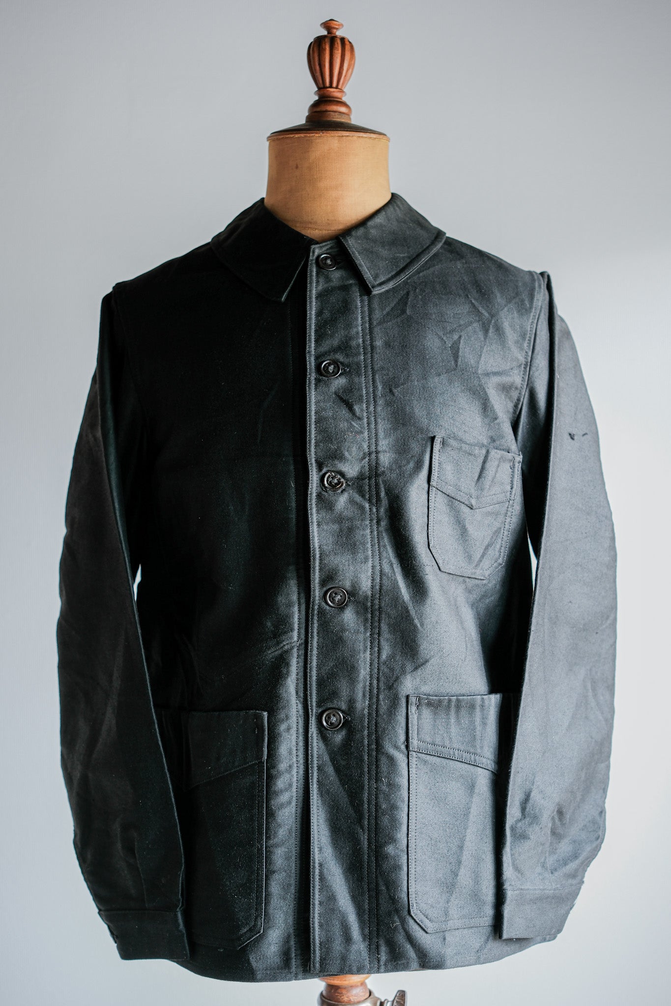 【~30's】French Vintage Black Moleskin Work Jacket "Le Mont St. Michel"