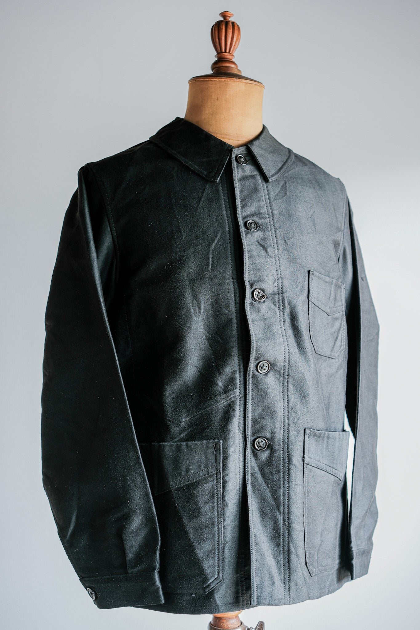 【~30's】French Vintage Black Moleskin Work Jacket "Le Mont St. Michel"