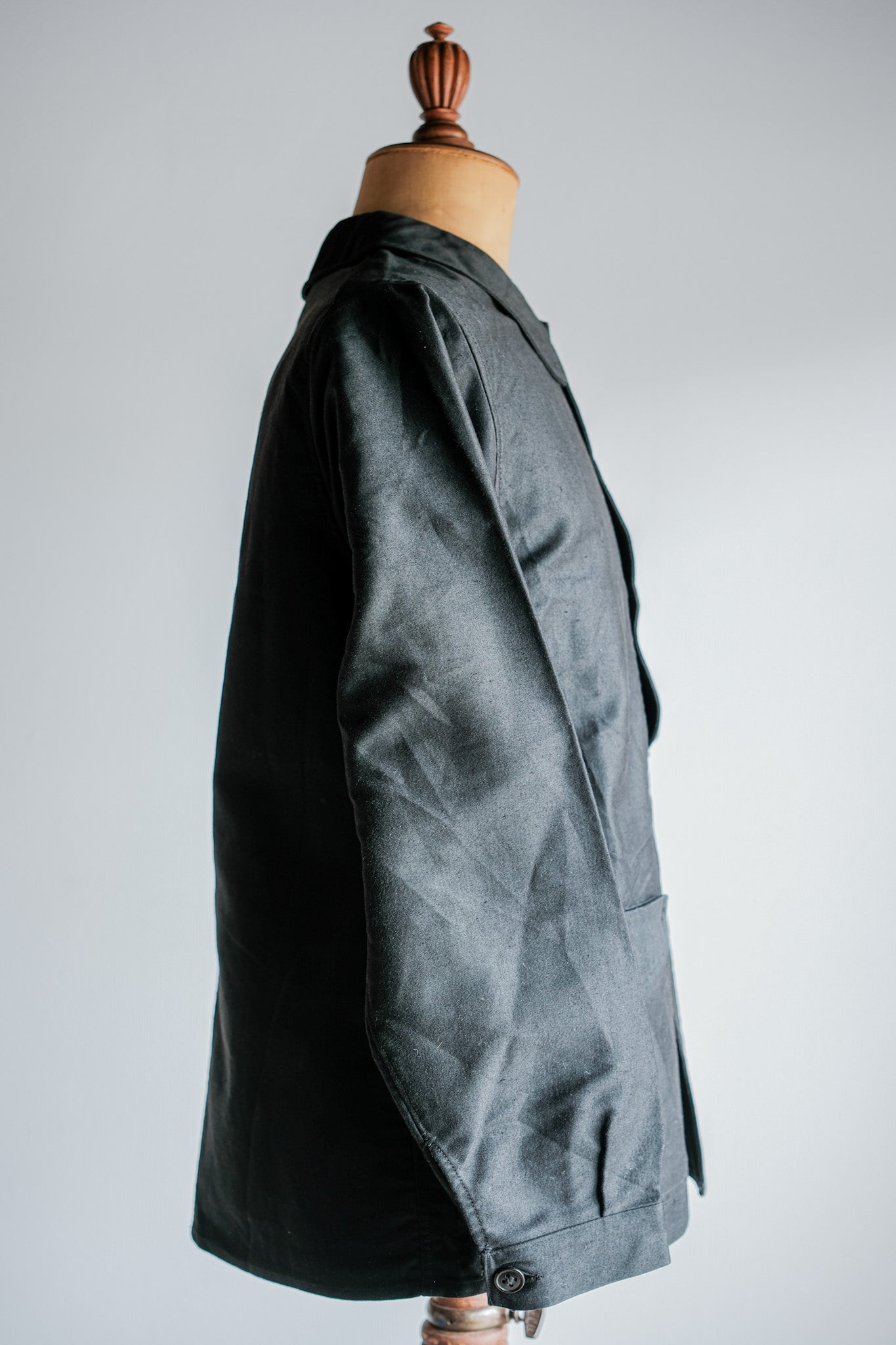 [~ 30's] French Vintage Black Moleskin Work Jacket "Le Mont St. Michel"