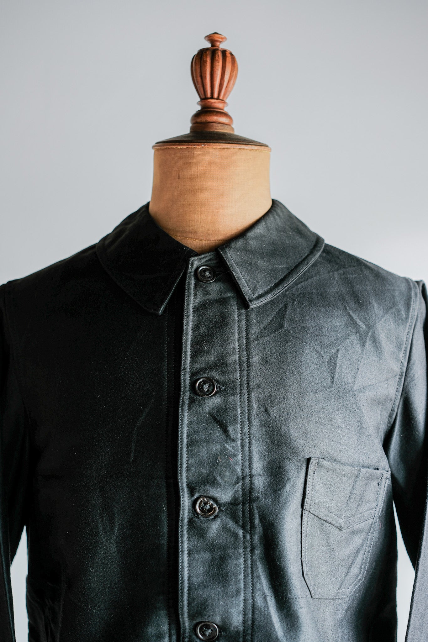 【~30's】French Vintage Black Moleskin Work Jacket "Le Mont St. Michel"