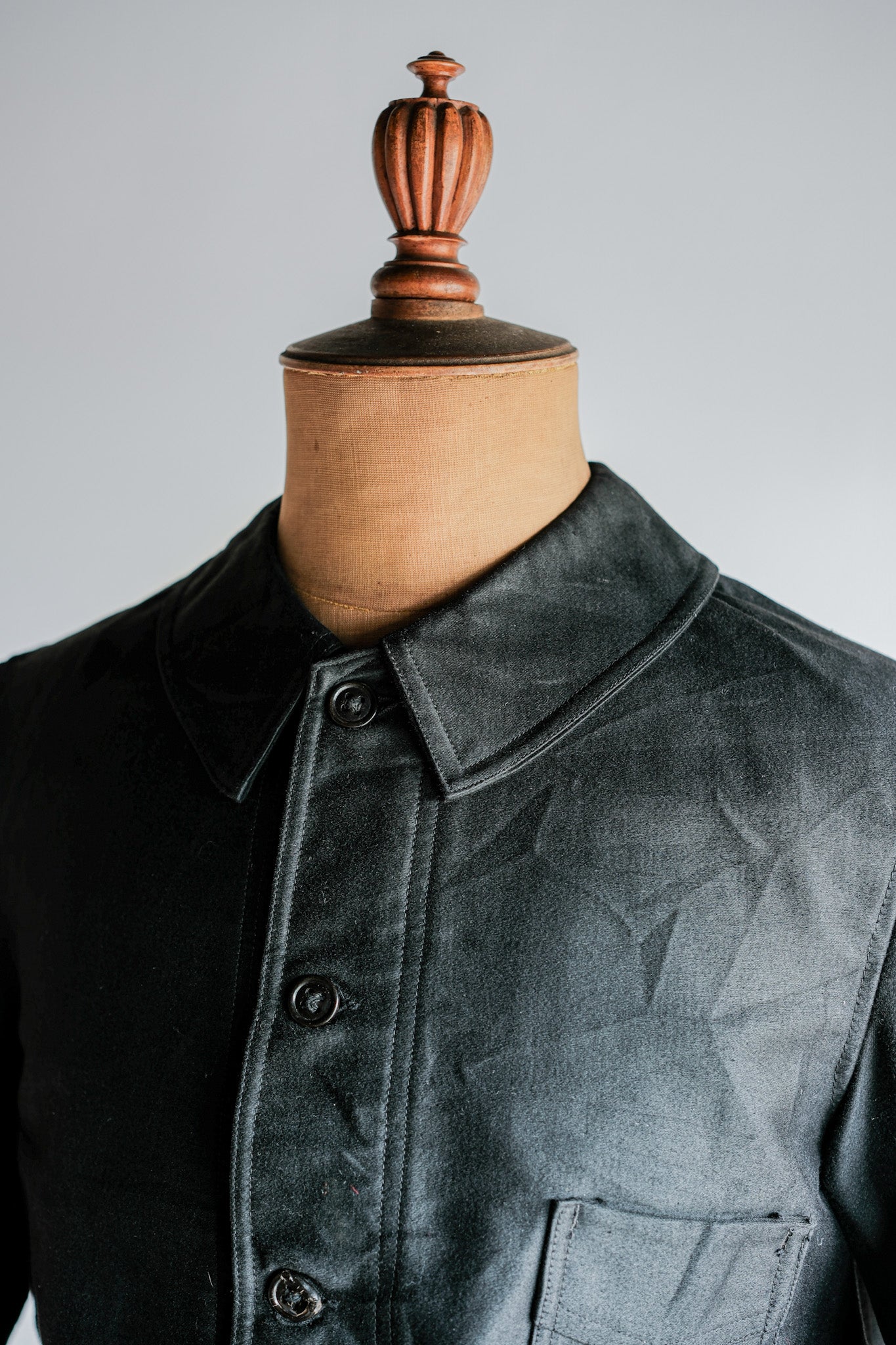 [~ 30's] French Vintage Black Moleskin Work Jacket "Le Mont St. Michel"