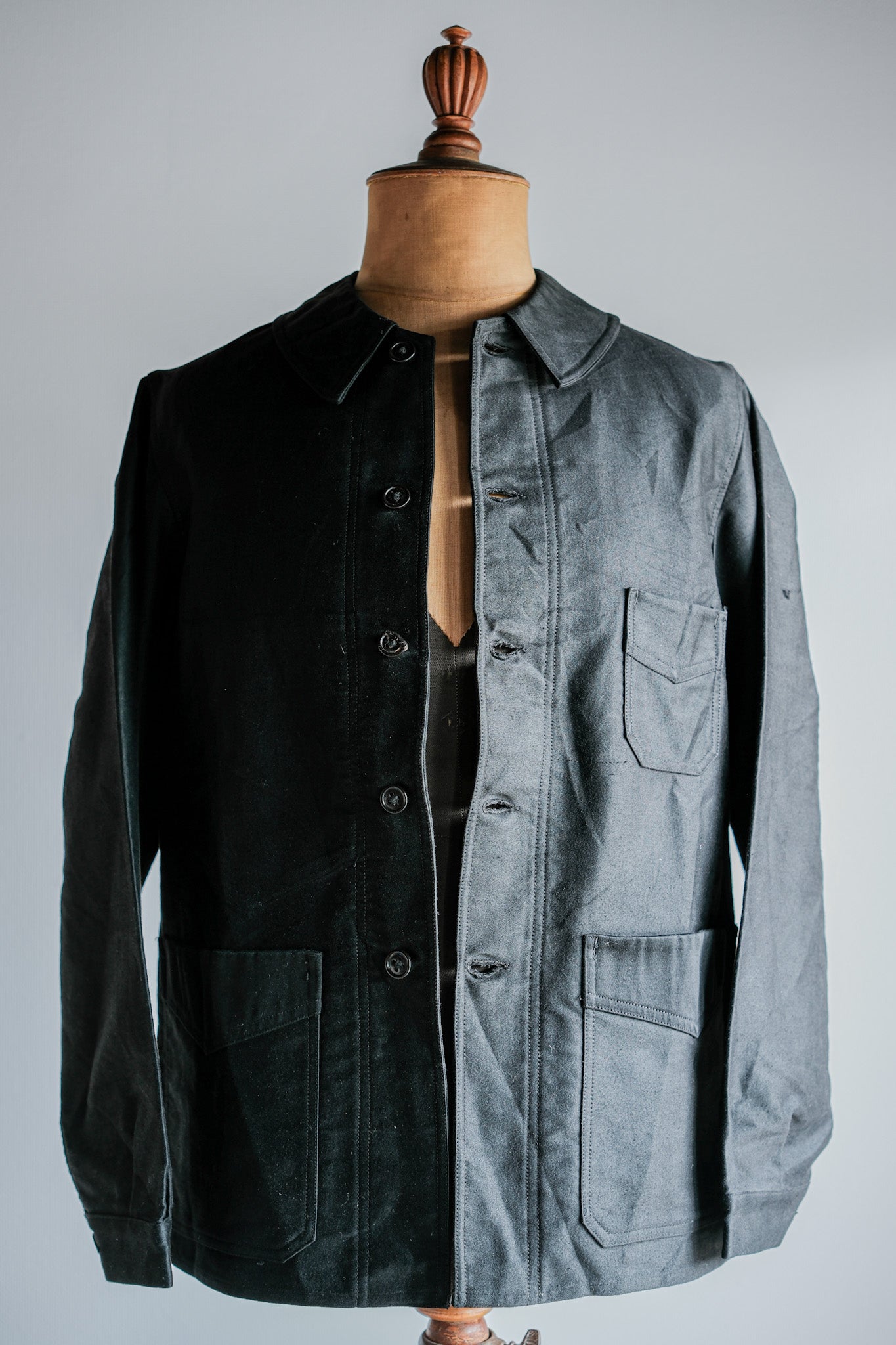 [~ 30's] French Vintage Black Moleskin Work Jacket "Le Mont St. Michel"