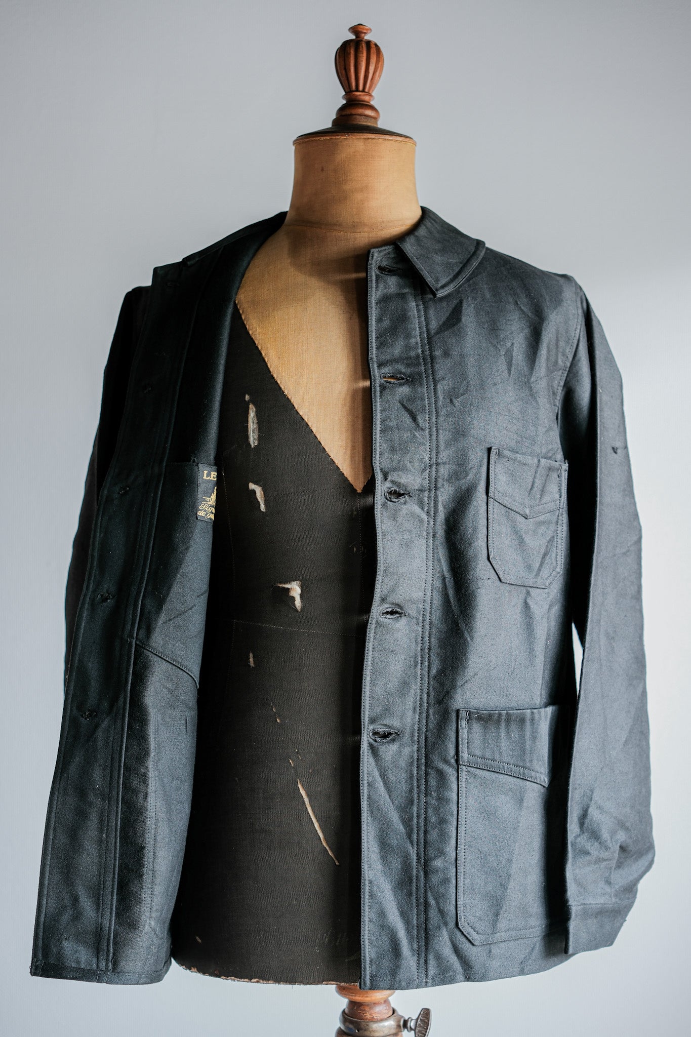［~30's］French Vintage Black Moleskin Work Jacket "Le Mont St. Michel"