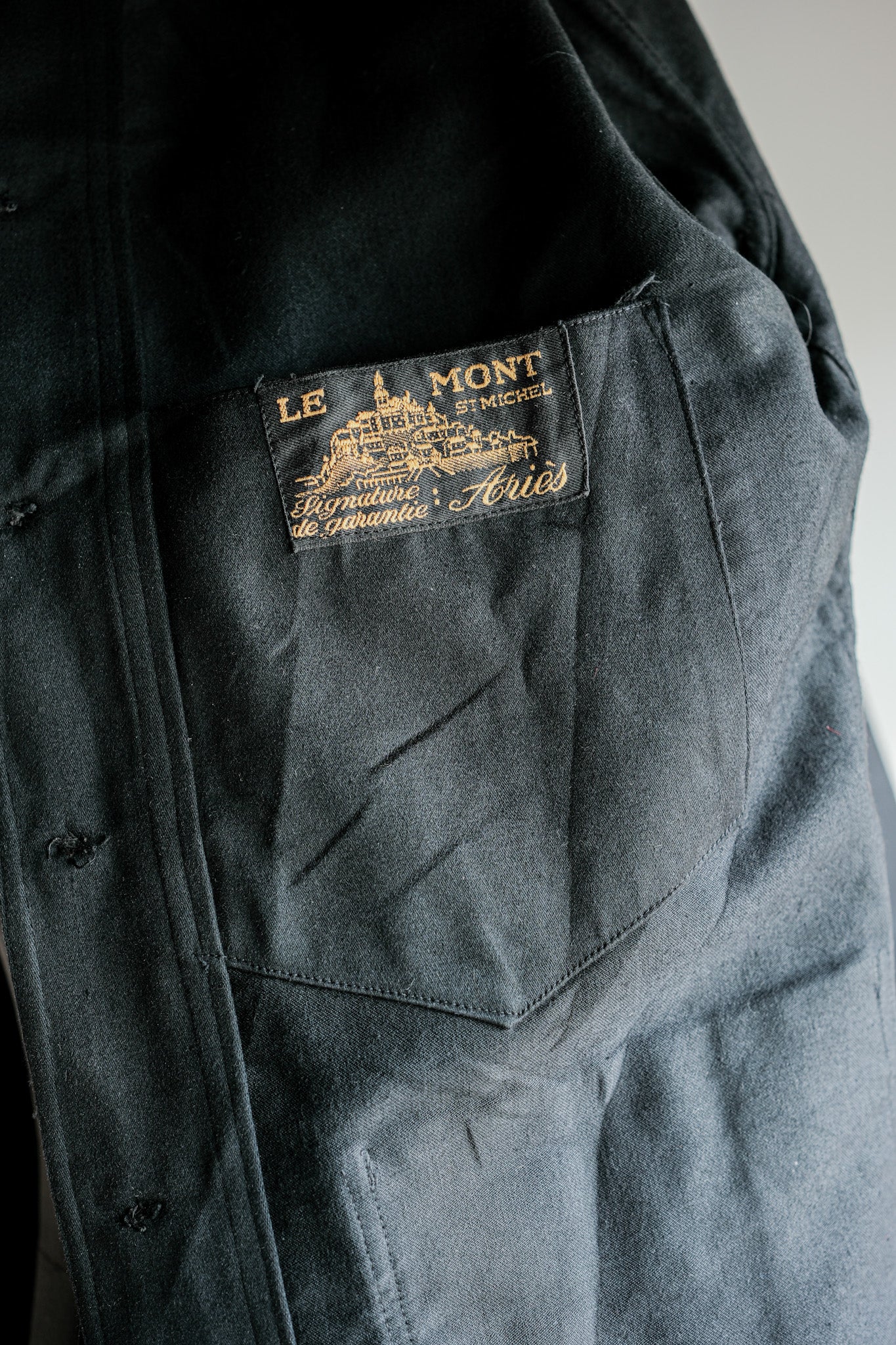 ［~30's］French Vintage Black Moleskin Work Jacket "Le Mont St. Michel"