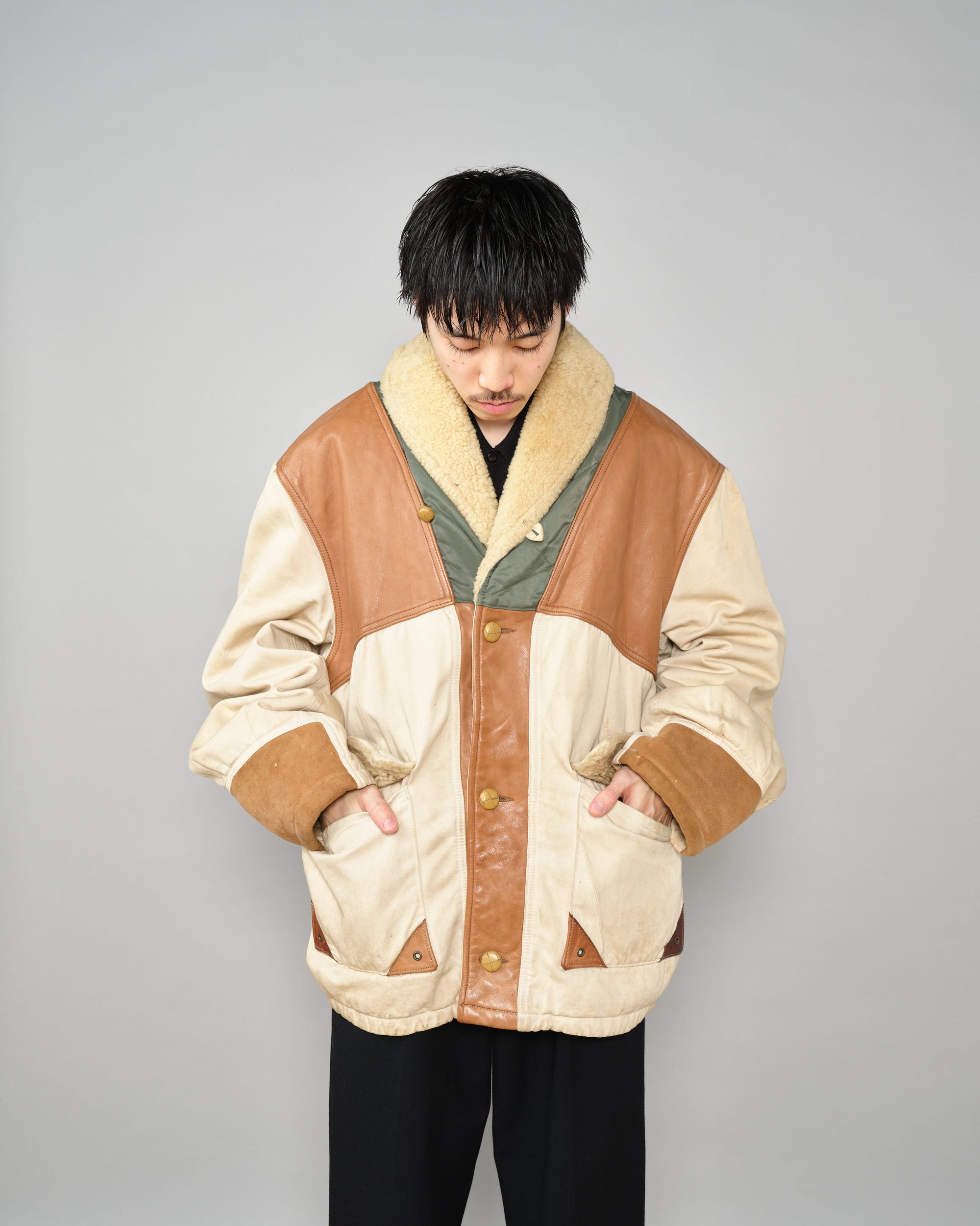 ［~80's］Old CHEVIGNON Switching Design Shawl Collar Jacket Size.XL