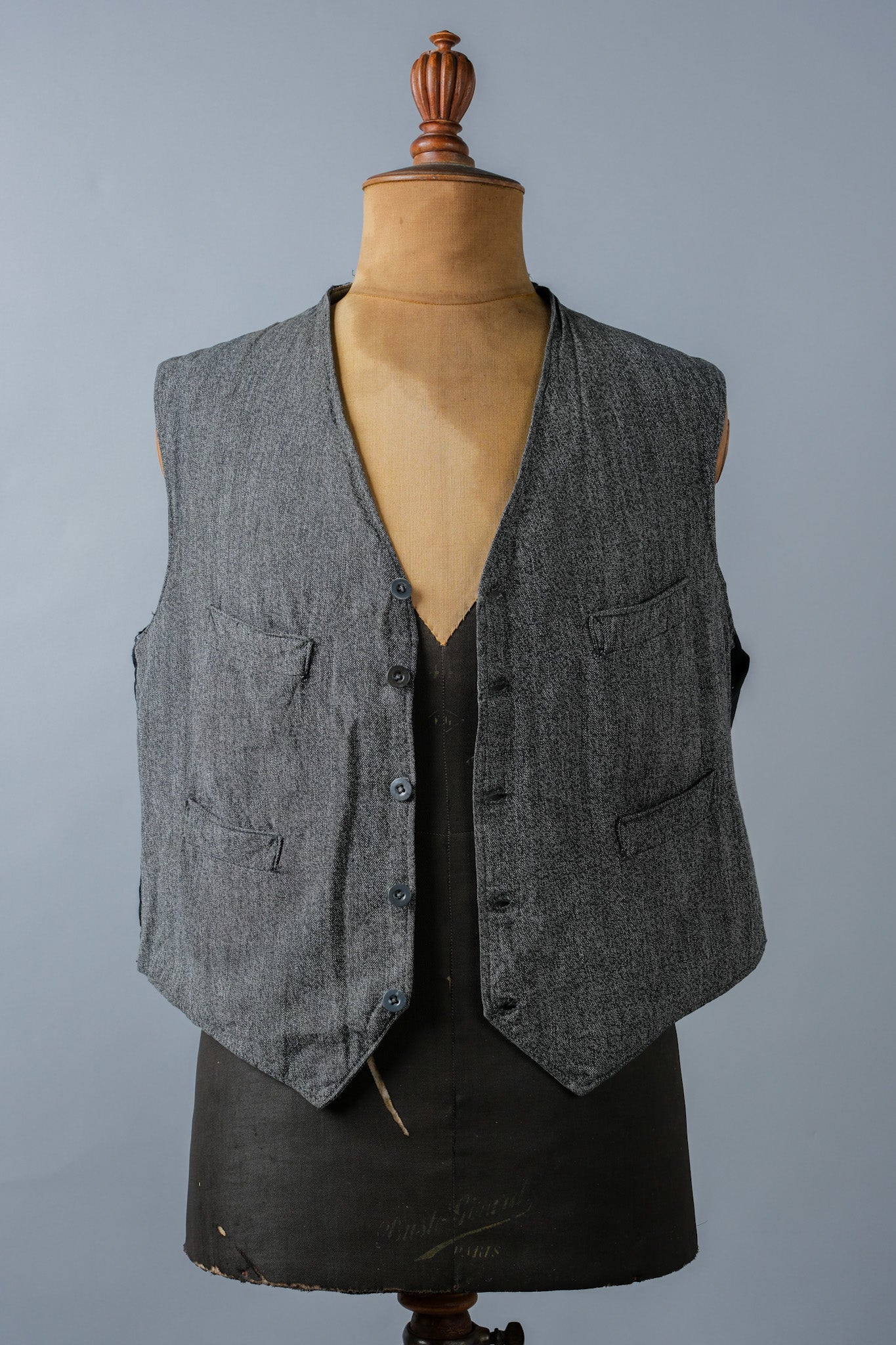 [~ 50's] French Vintage Salt & Pepper Cotton Work Gilet