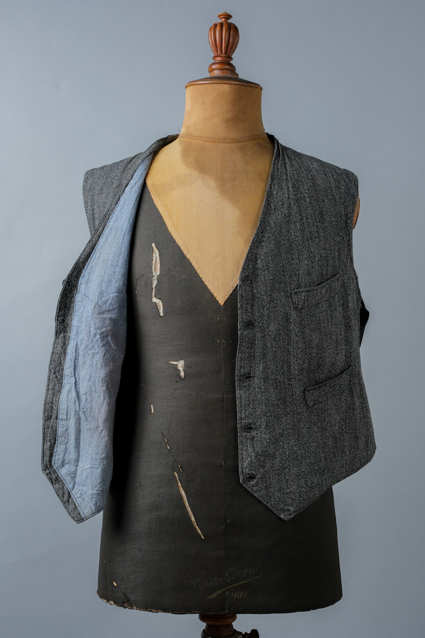 [~ 50's] French Vintage Salt & Pepper Cotton Work Gilet