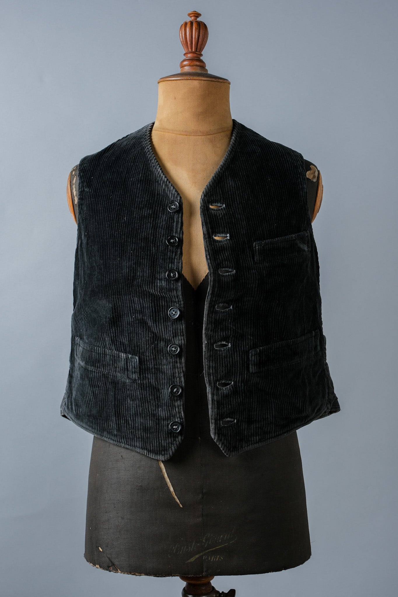 [~ 40's] French Vintage Black Corduroy Work Gilet "Adolphe Lafont"