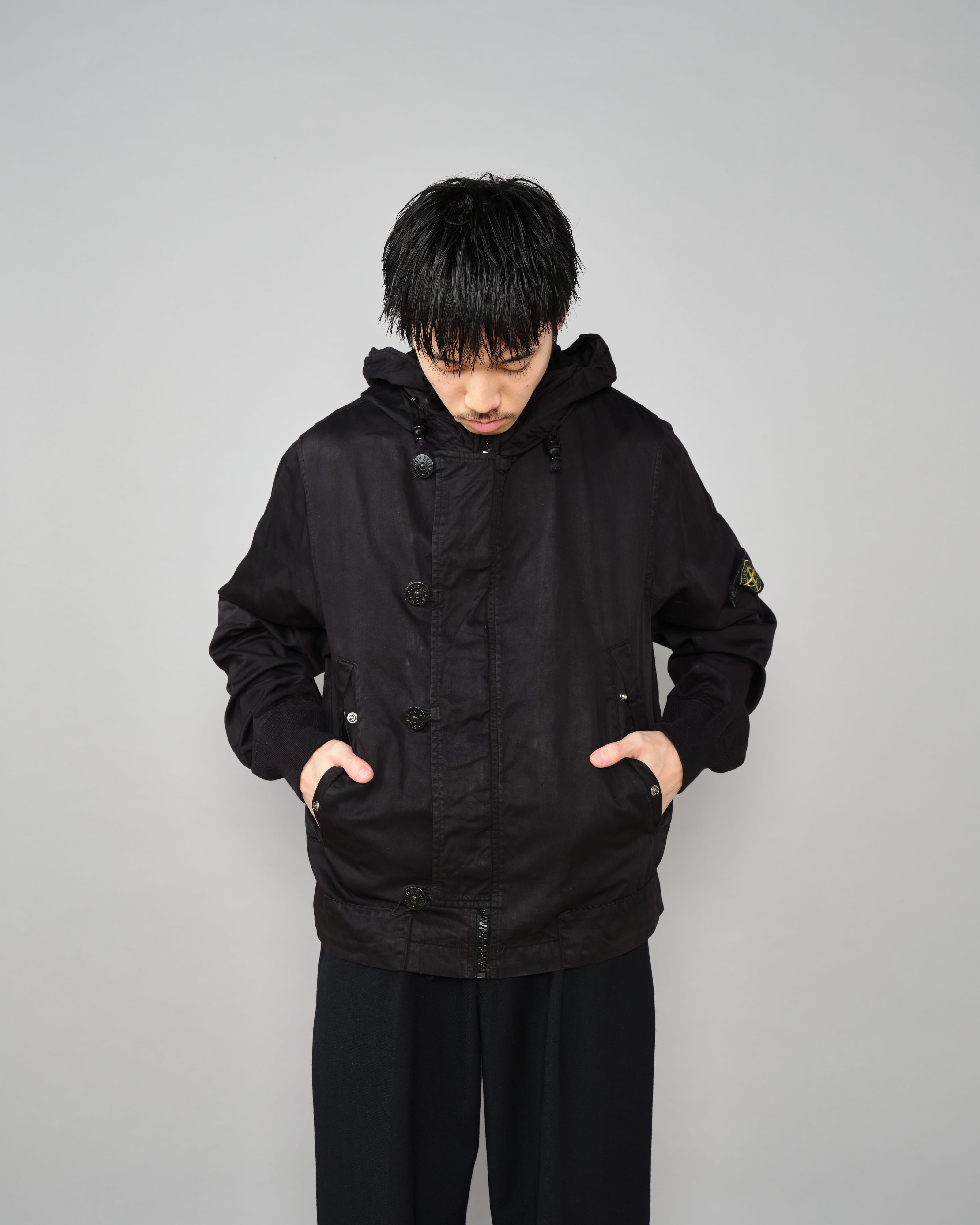 【06AW】เสื้อแจ็คเก็ตตัวสั้นมีฮู้ดผ้าฝ้าย Old STONE ISLAND Size.S "RASO GOMMATO"
