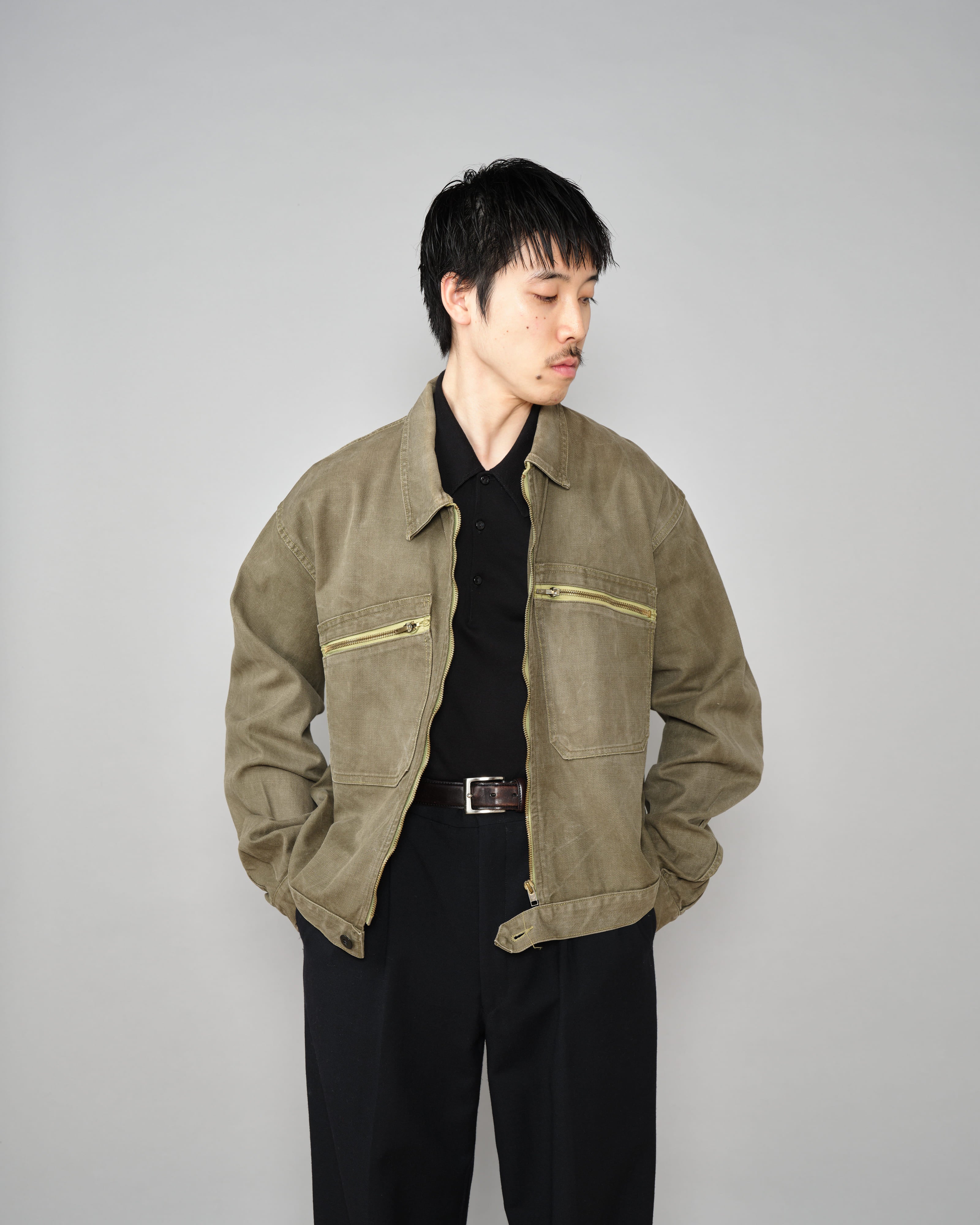 【~50's】French Vintage Khaki Brown Cotton Twill Cyclist Jacket