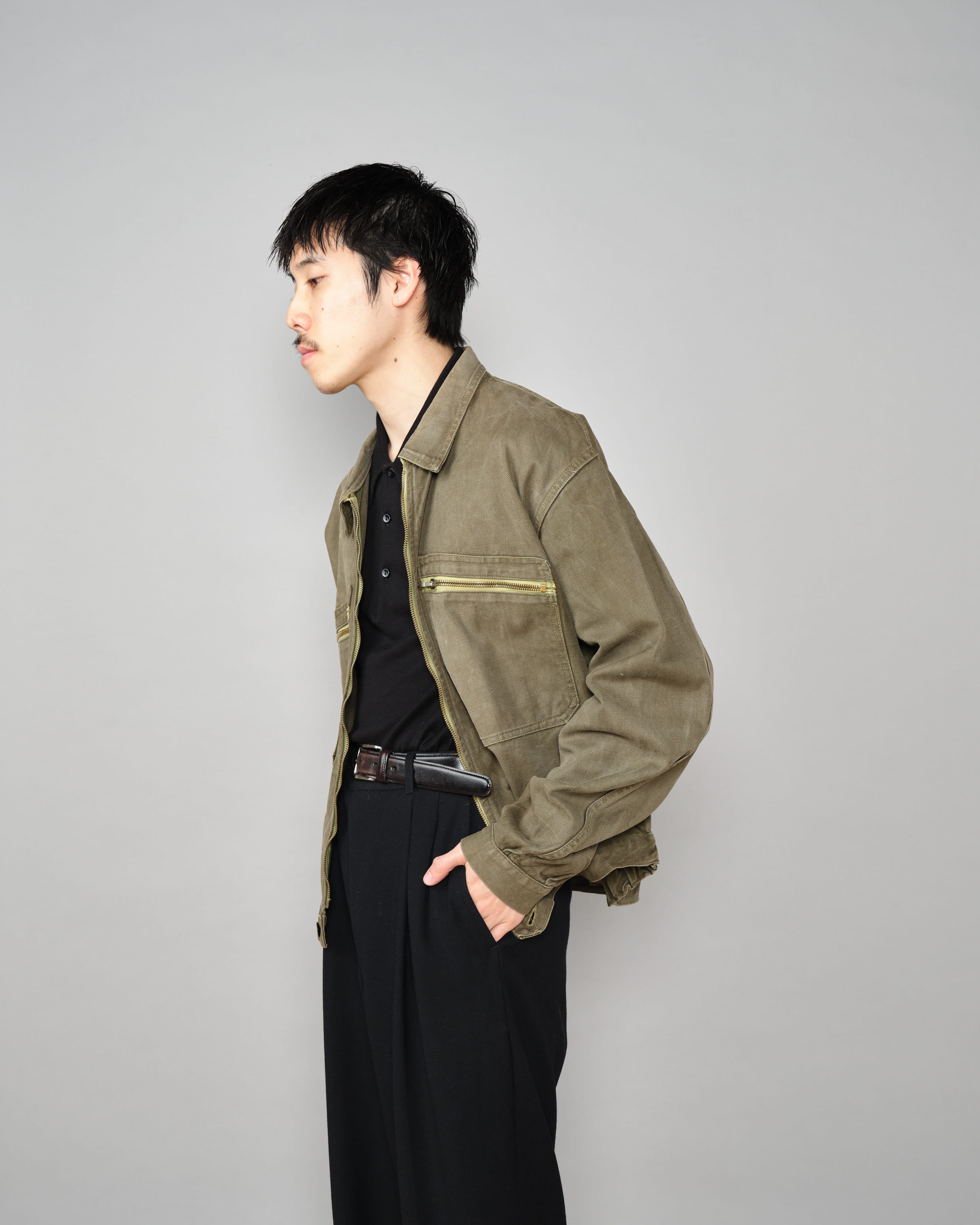 【~50's】French Vintage Khaki Brown Cotton Twill Cyclist Jacket