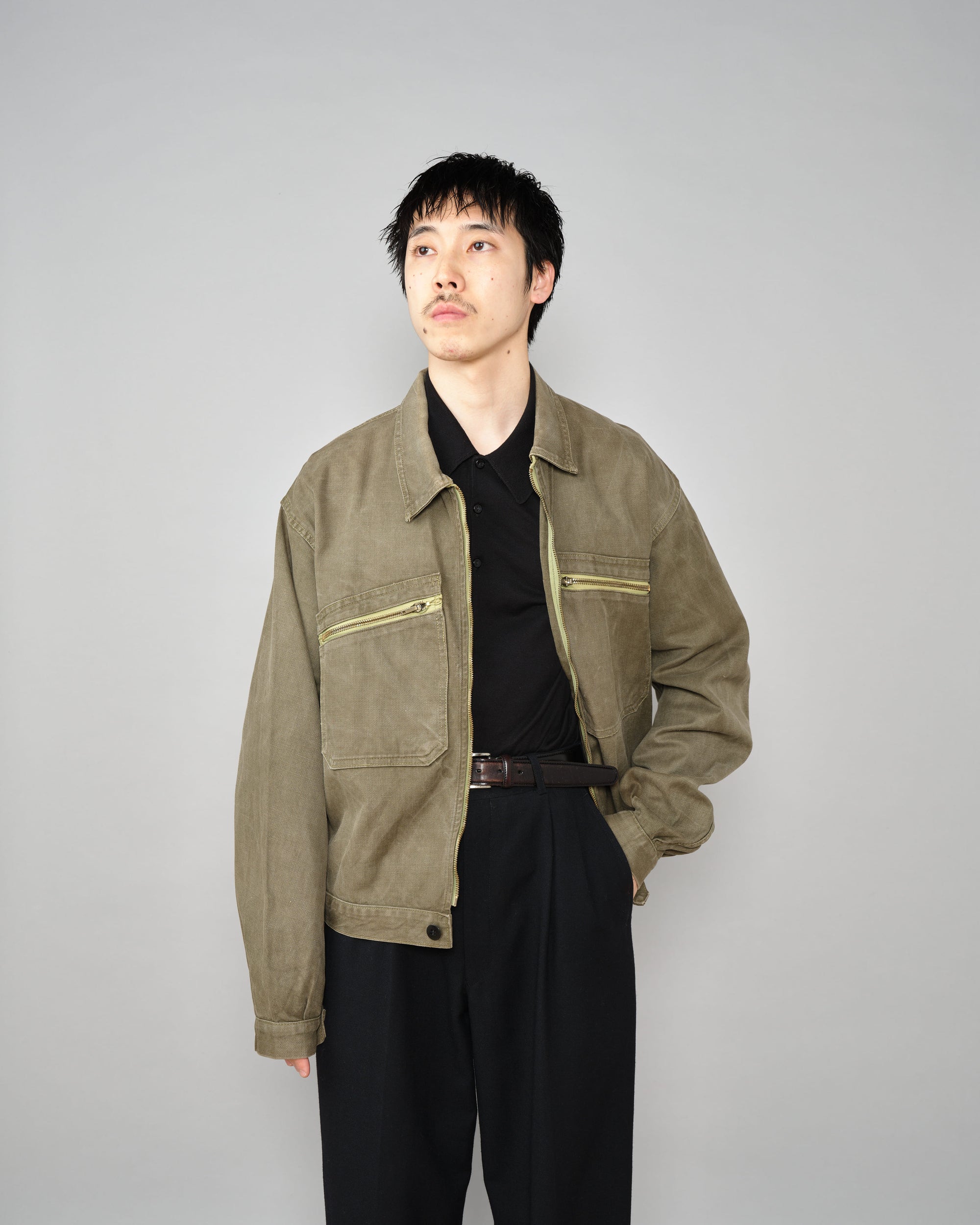 【~50's】French Vintage Khaki Brown Cotton Twill Cyclist Jacket