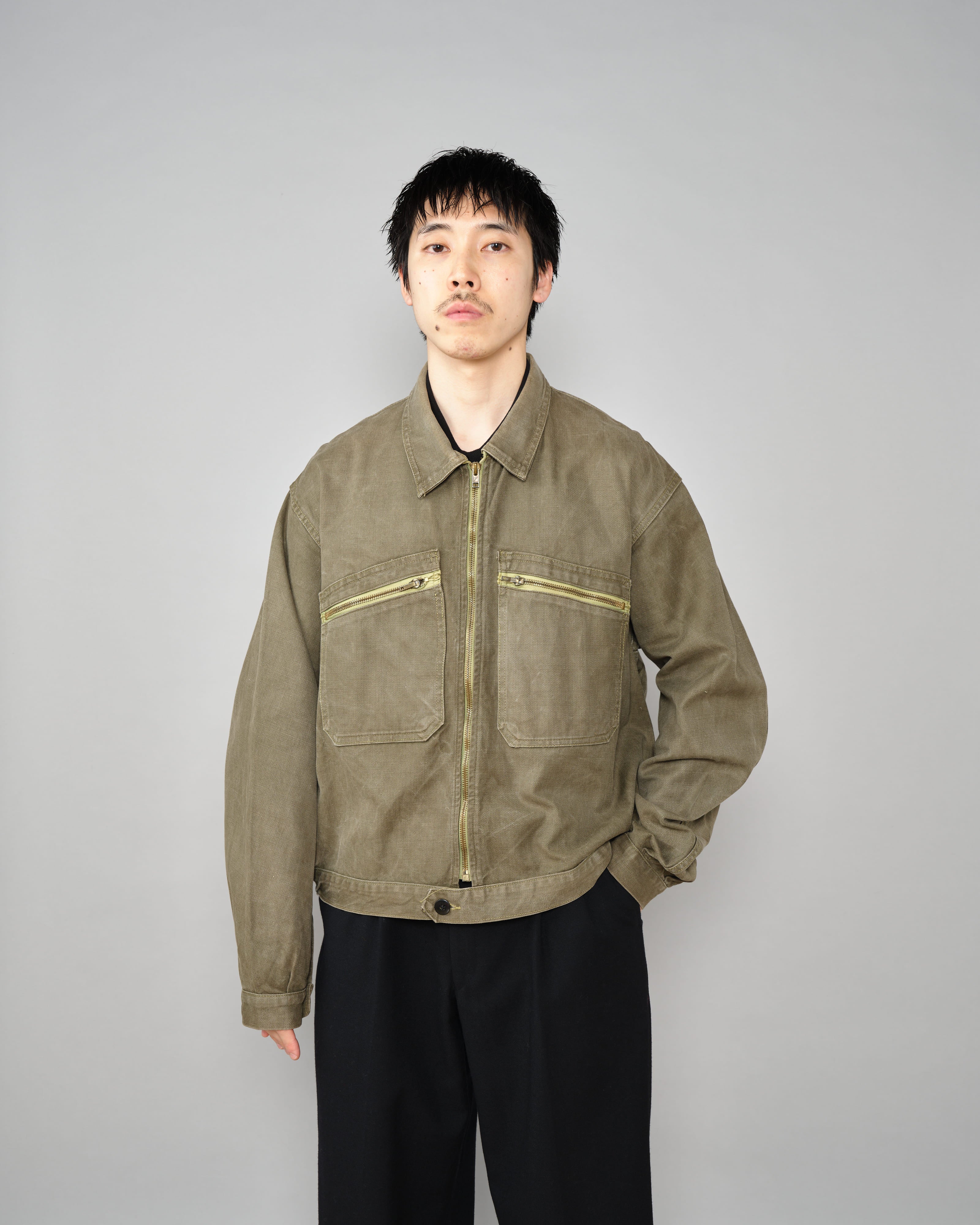 【~50's】French Vintage Khaki Brown Cotton Twill Cyclist Jacket