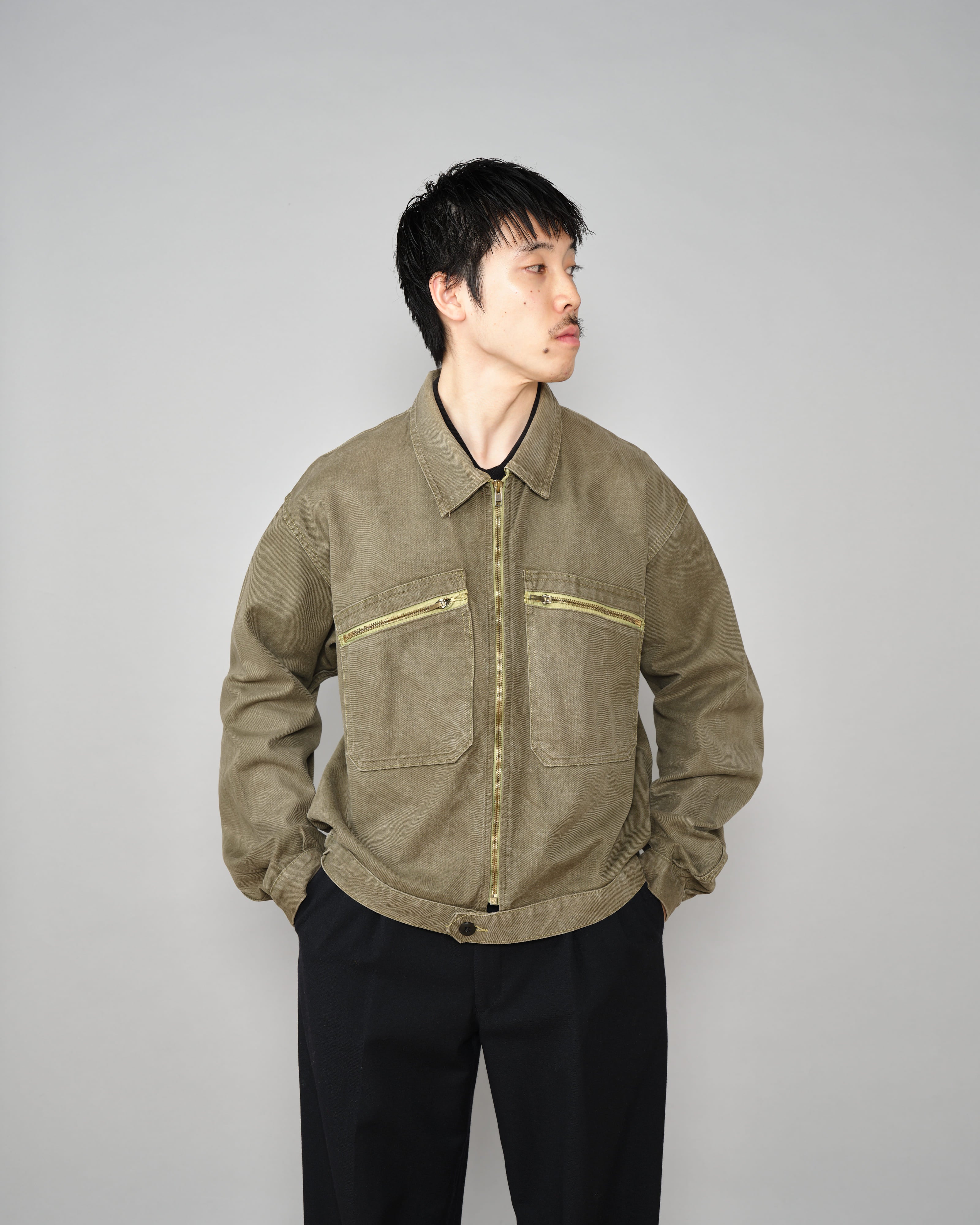 【~50's】French Vintage Khaki Brown Cotton Twill Cyclist Jacket