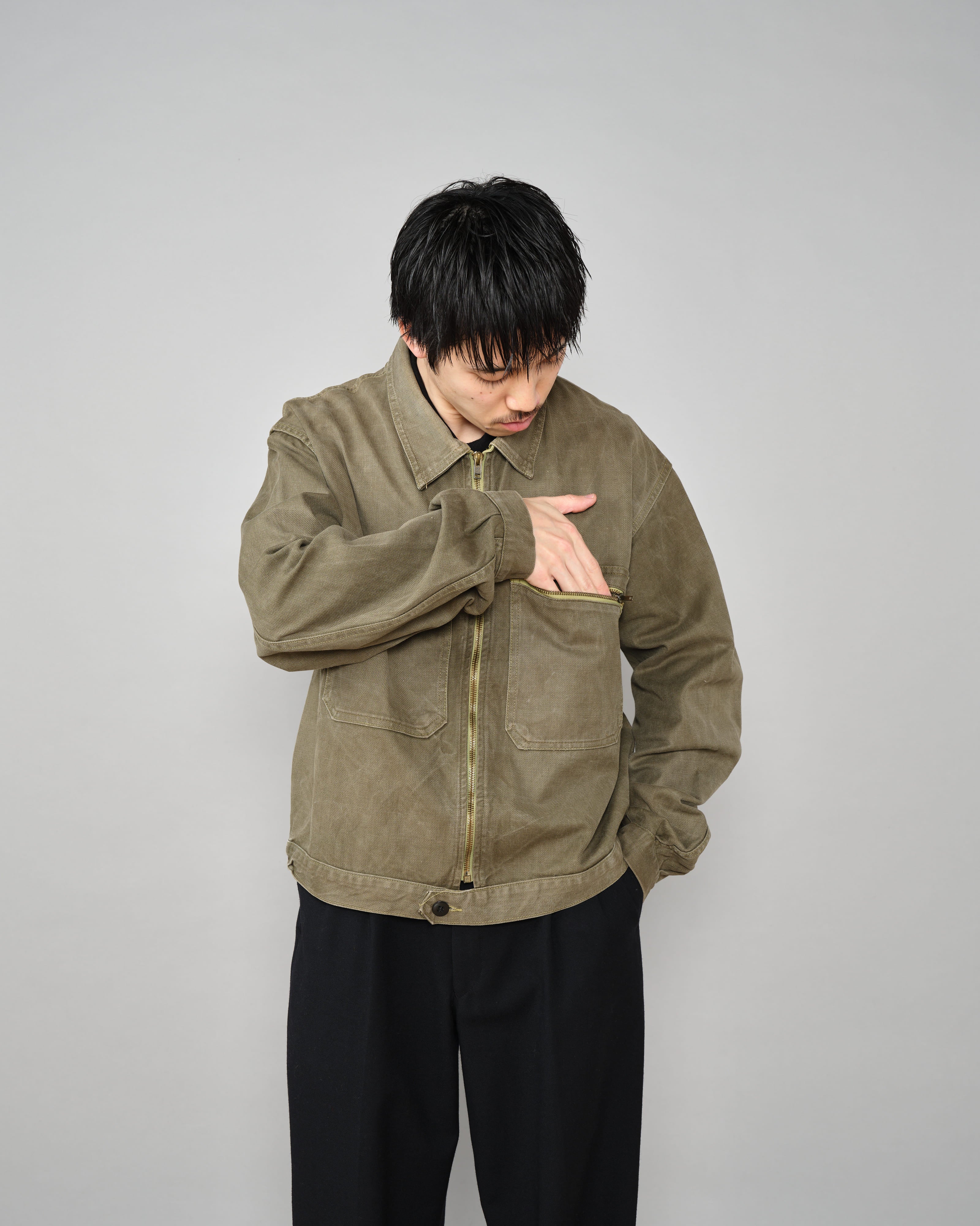 【~50's】French Vintage Khaki Brown Cotton Twill Cyclist Jacket