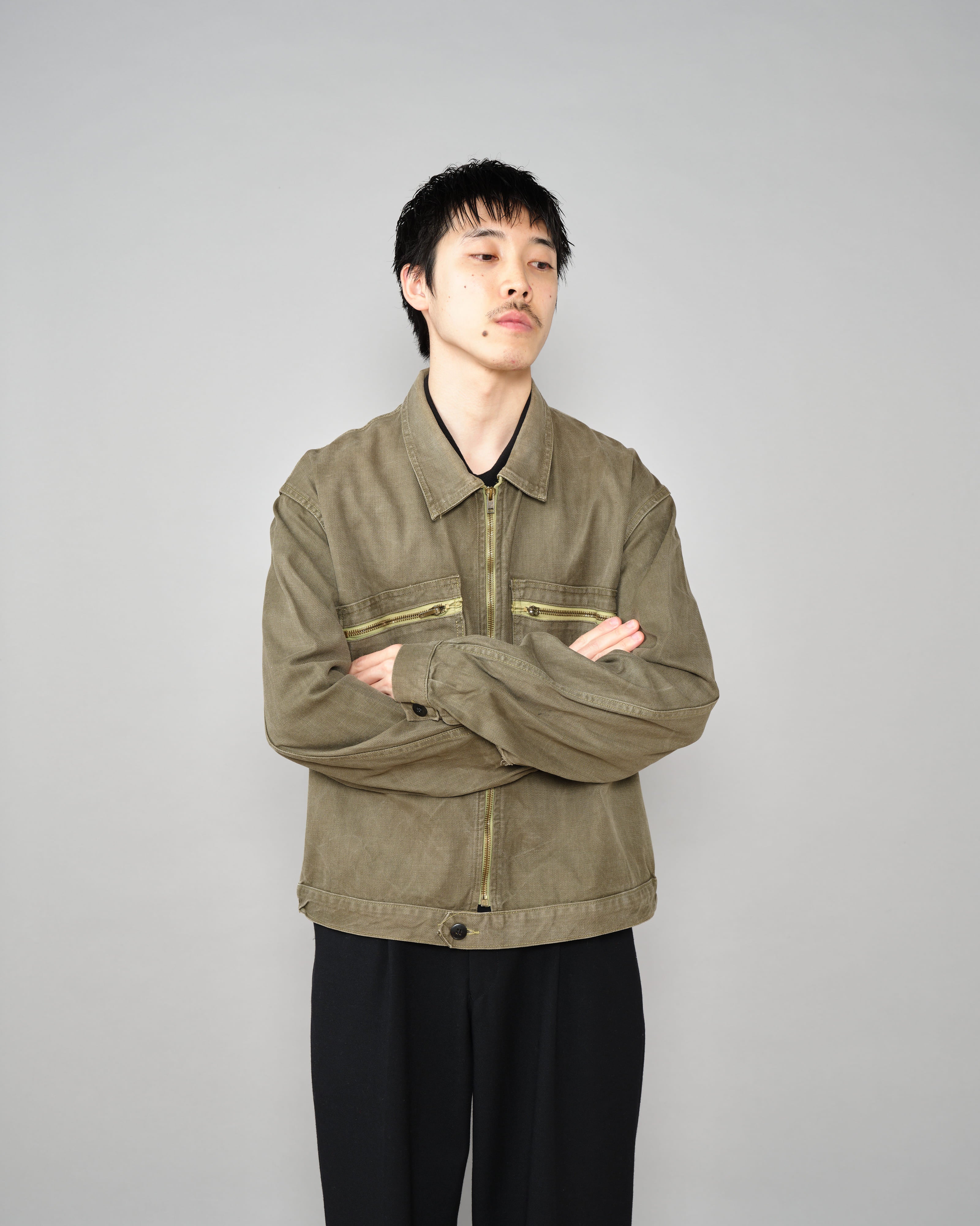 【~50's】French Vintage Khaki Brown Cotton Twill Cyclist Jacket