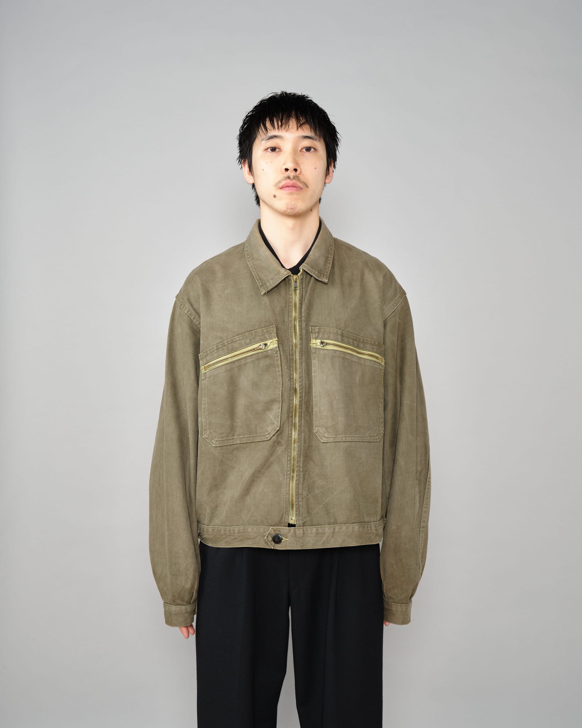 【~50's】French Vintage Khaki Brown Cotton Twill Cyclist Jacket