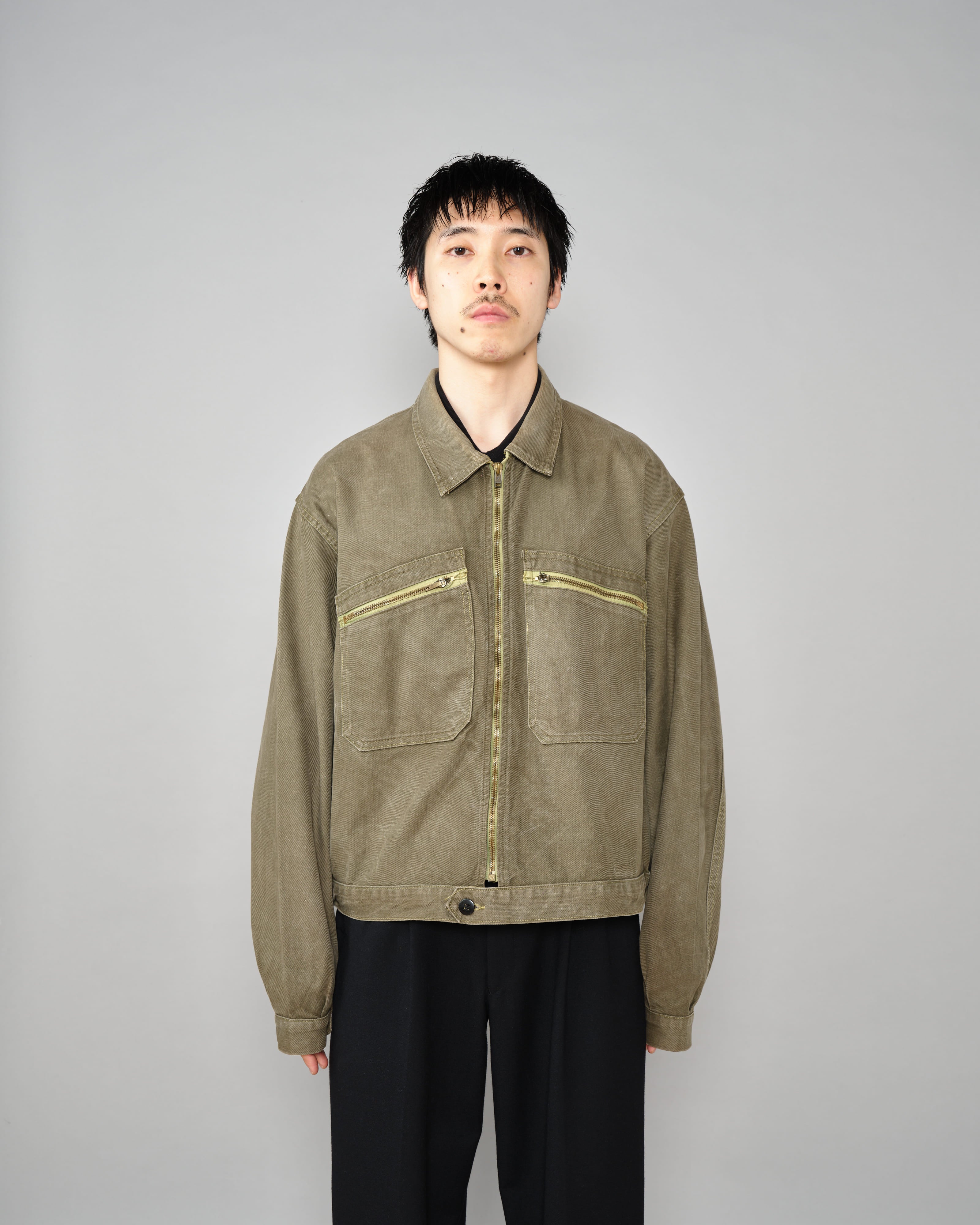 【~50's】French Vintage Khaki Brown Cotton Twill Cyclist Jacket