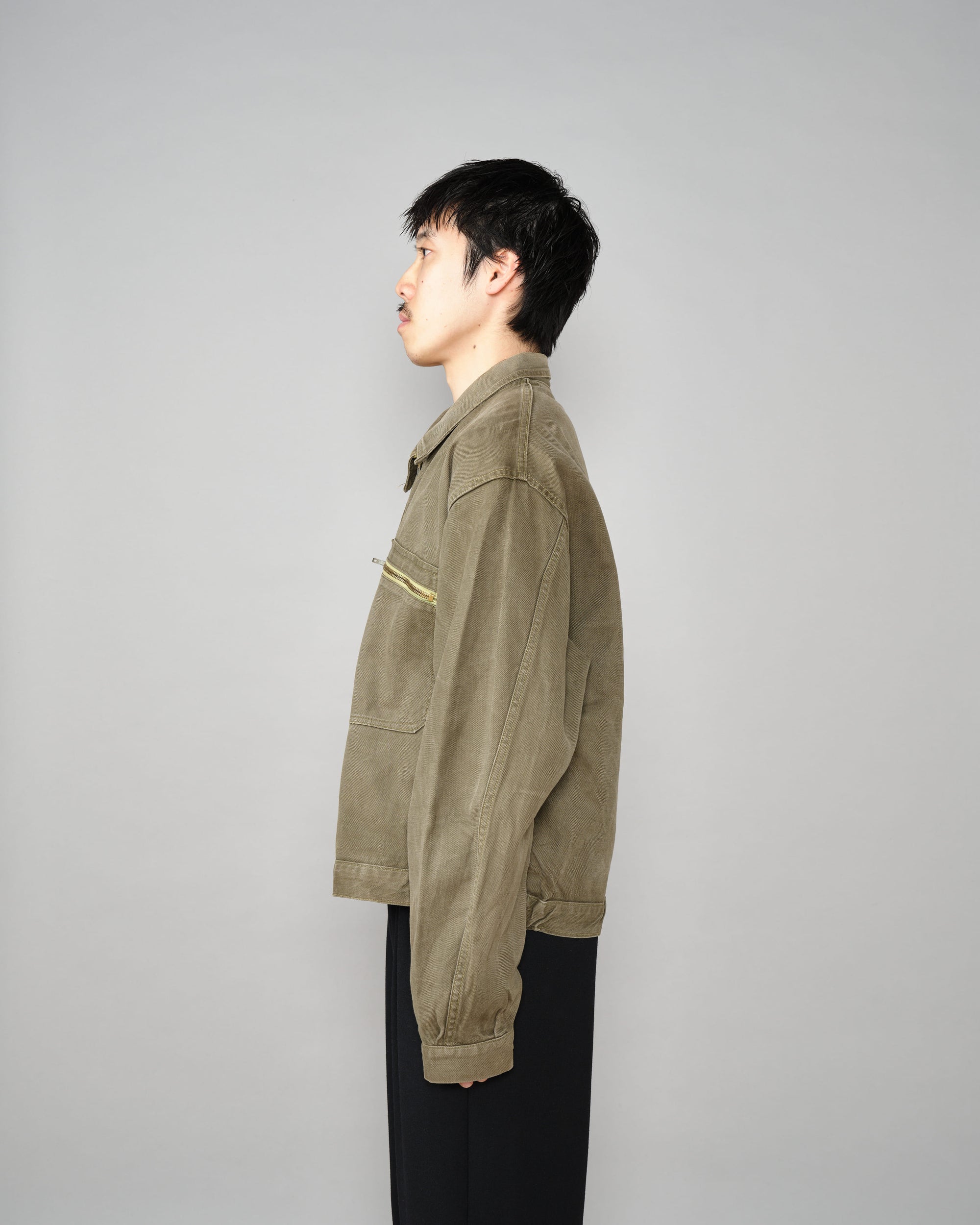 【~50's】French Vintage Khaki Brown Cotton Twill Cyclist Jacket