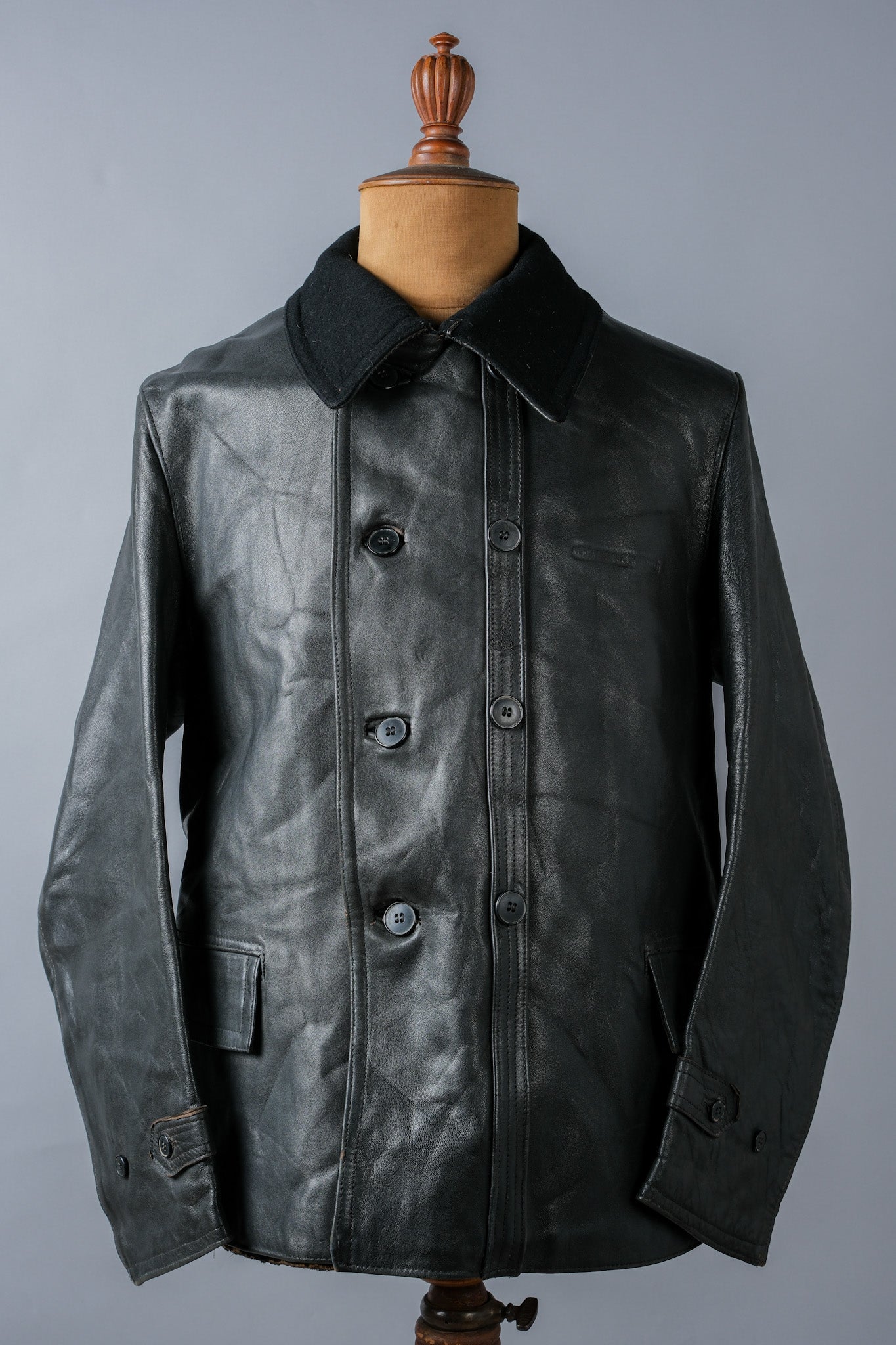 [~ 50's] French Vintage Le Corbusier Leather Work Jacket "Wool Collar"