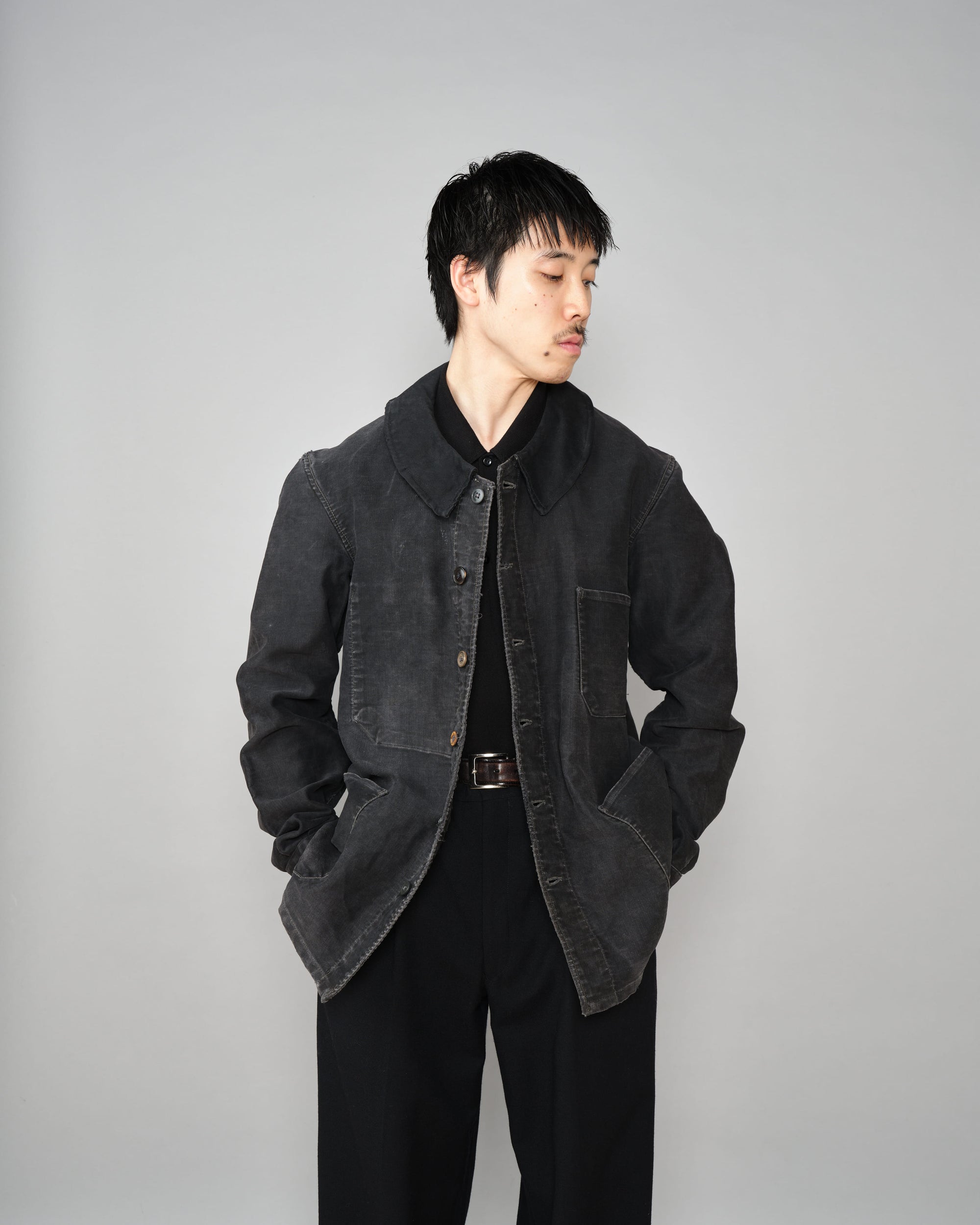 ［~40's］French Vintage Black Moleskin Work Jacket "6 Buttons"