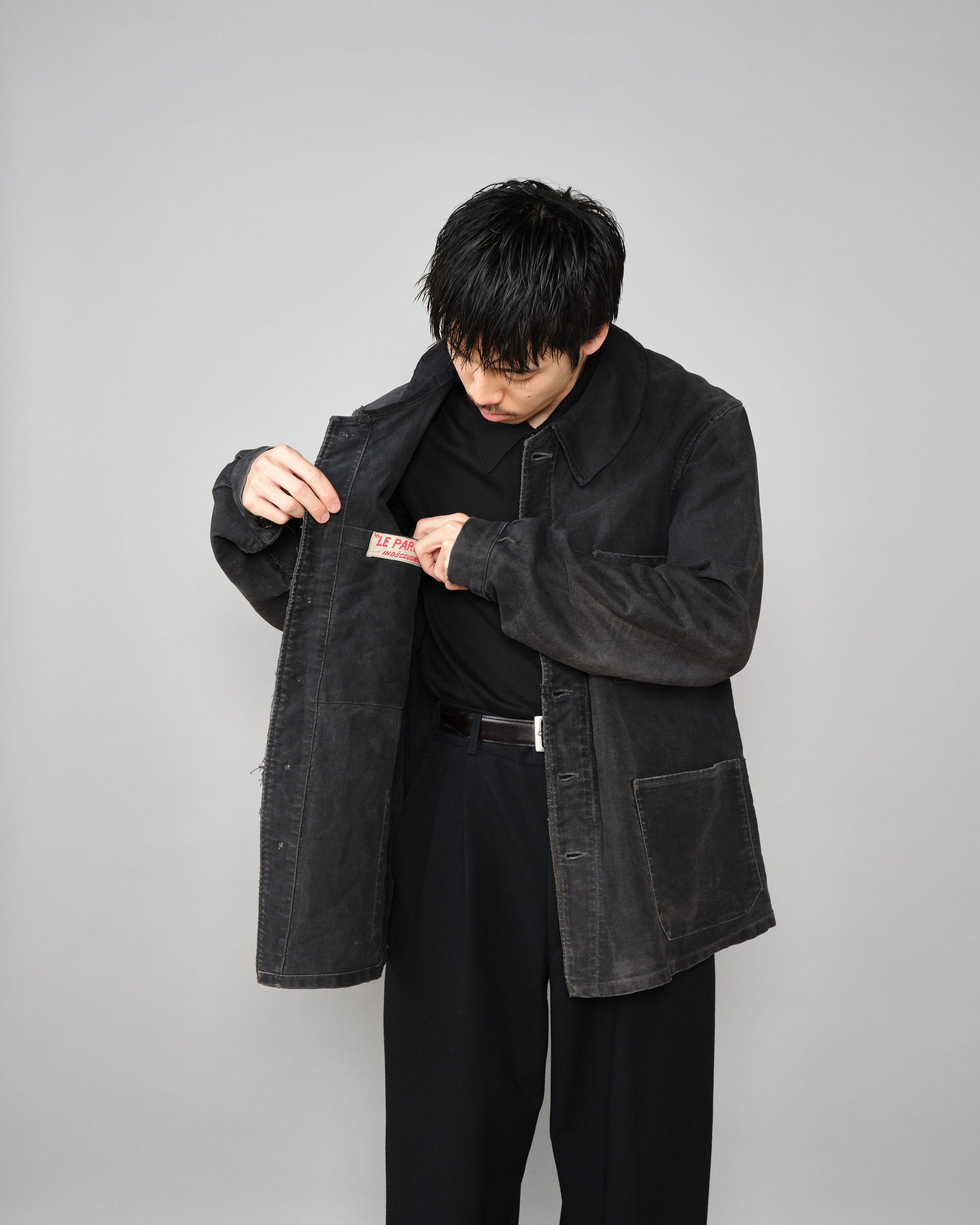 ［~40's］French Vintage Black Moleskin Work Jacket "6 Buttons"
