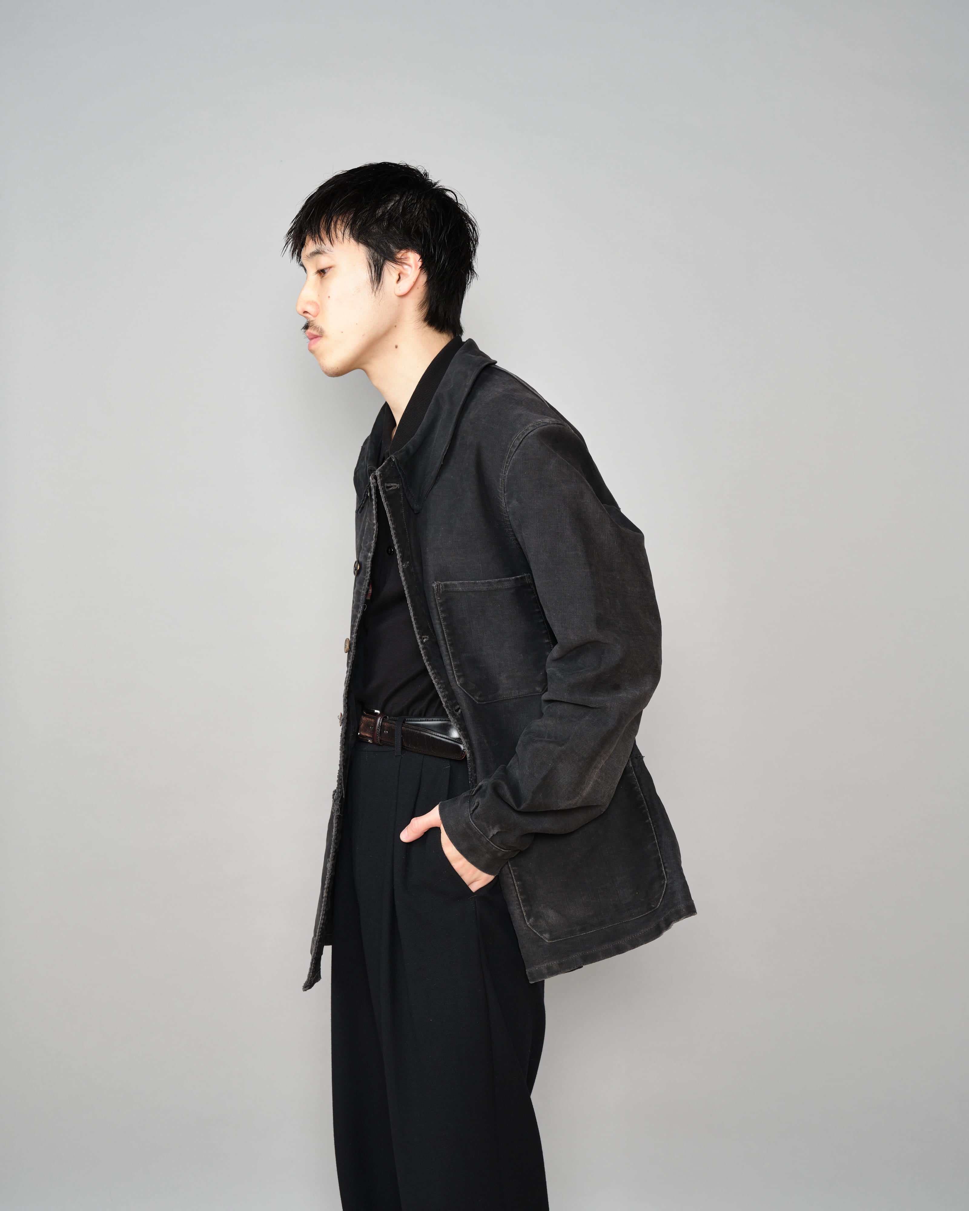 【~40's】French Vintage Black Moleskin Work Jacket "6 Buttons"
