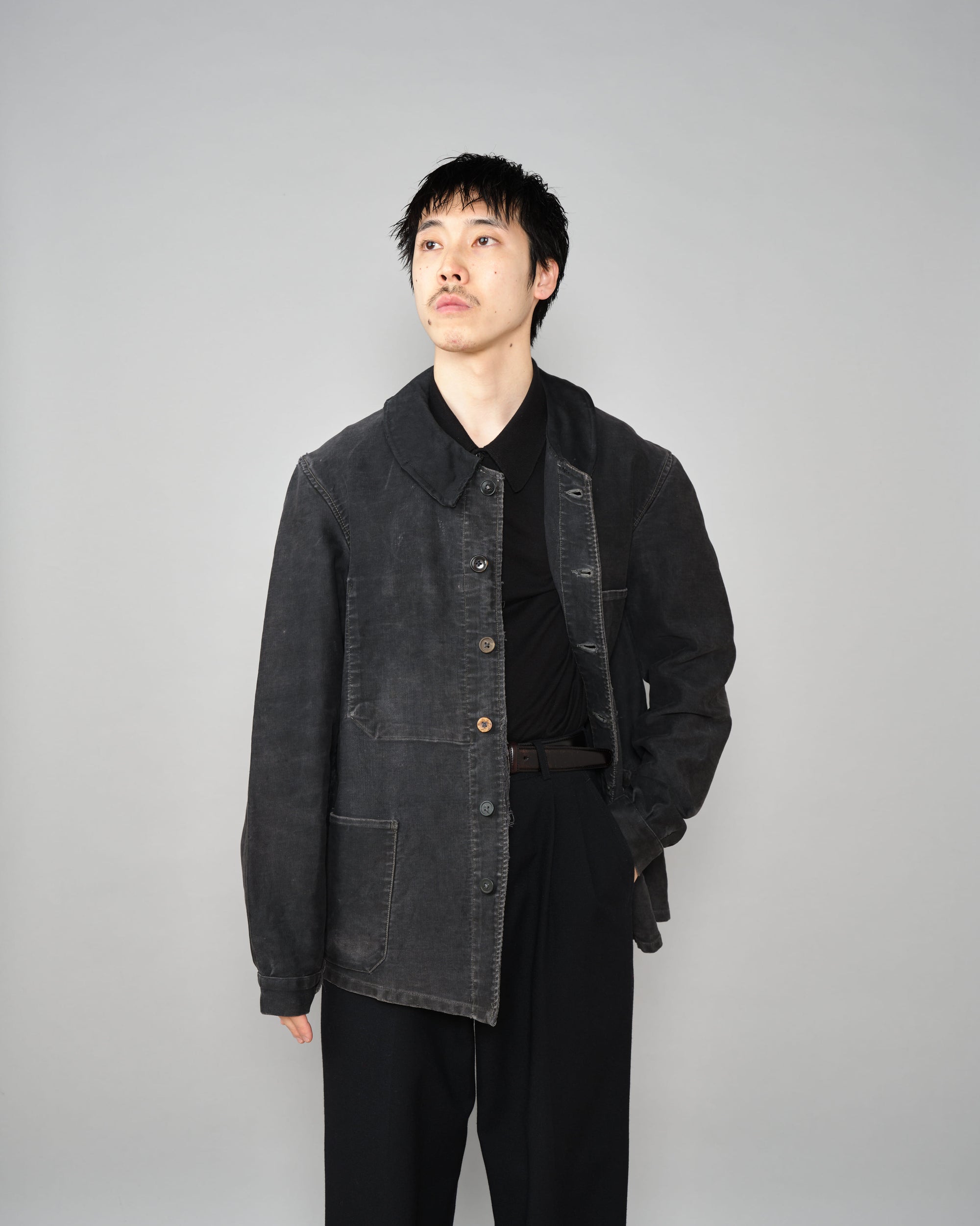 ［~40's］French Vintage Black Moleskin Work Jacket "6 Buttons"