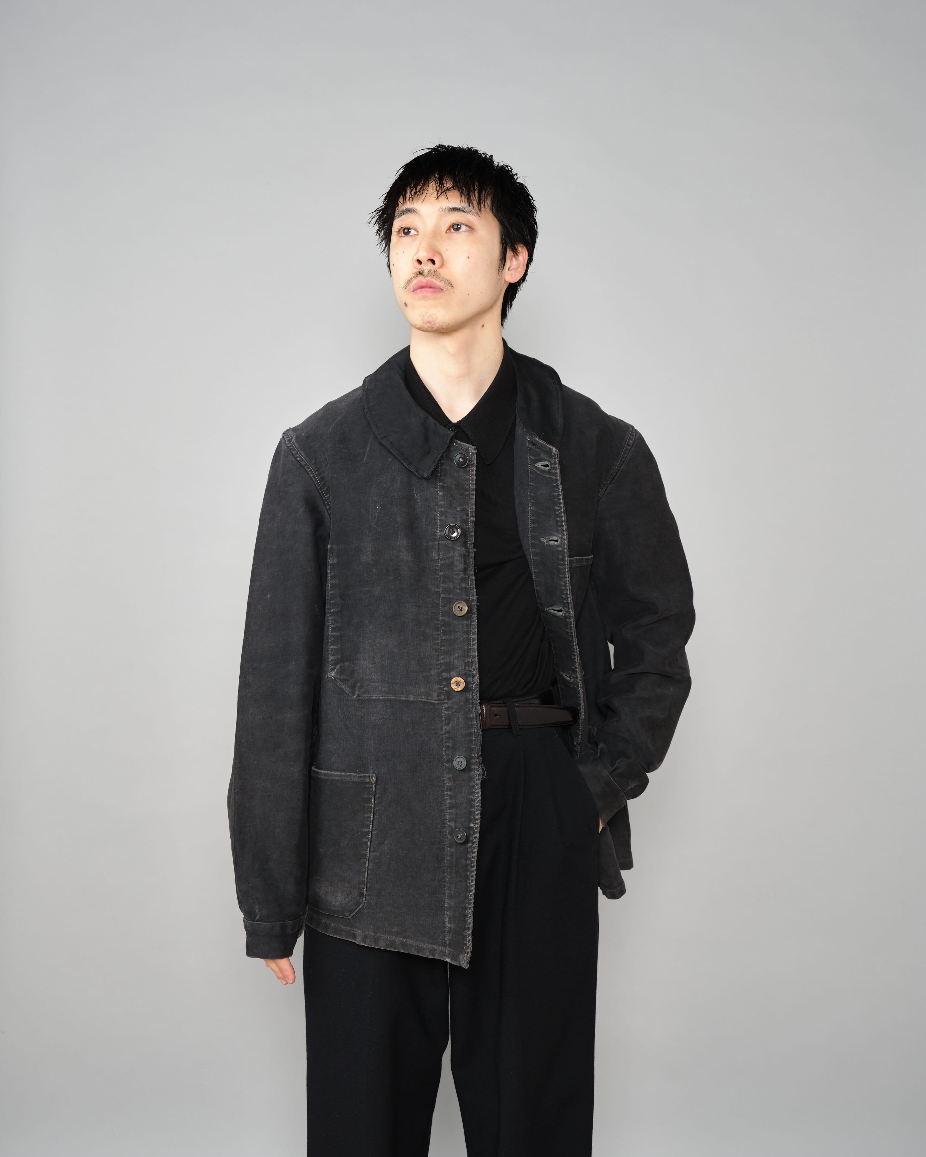 【~40's】French Vintage Black Moleskin Work Jacket "6 Buttons"