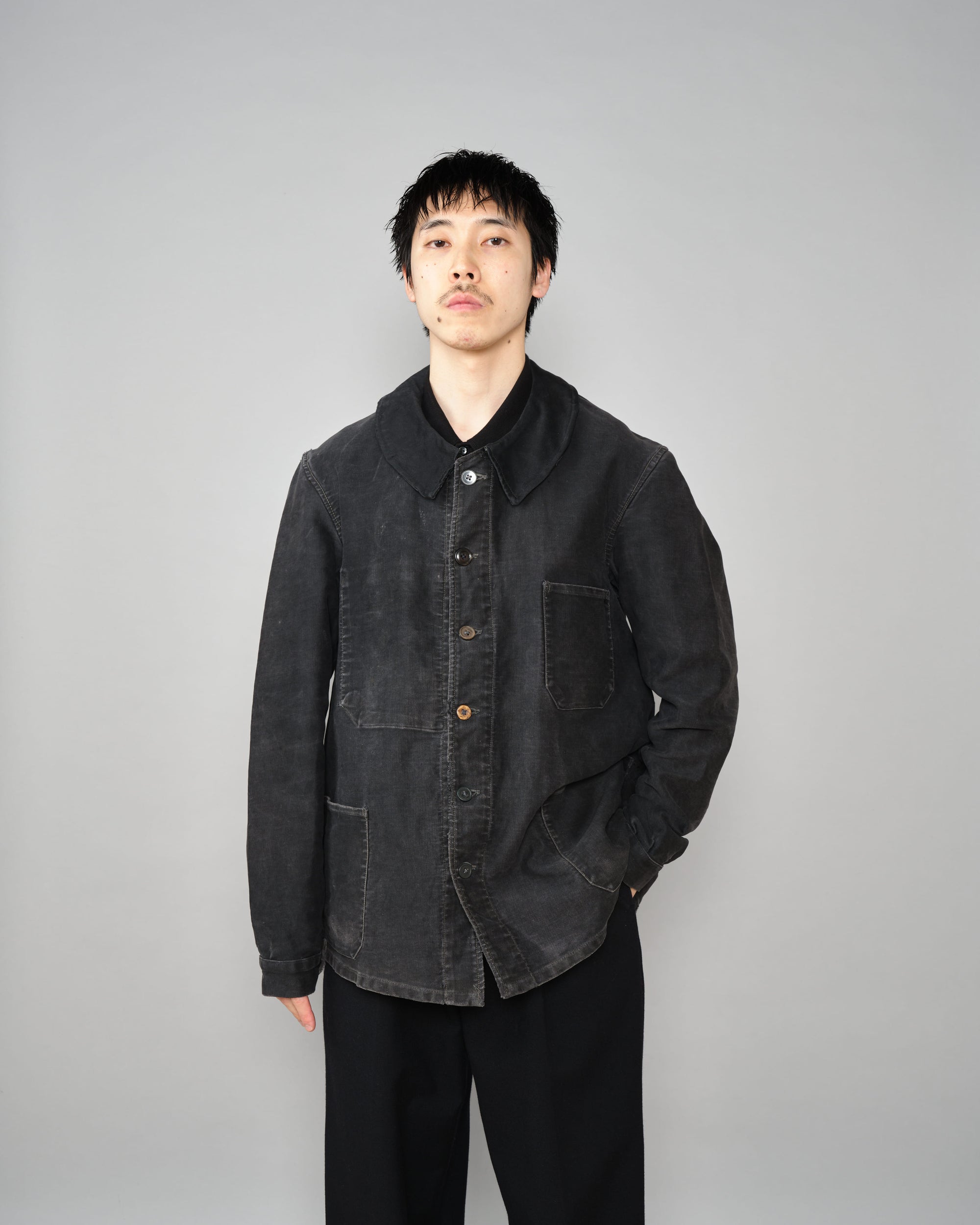 ［~40's］French Vintage Black Moleskin Work Jacket "6 Buttons"