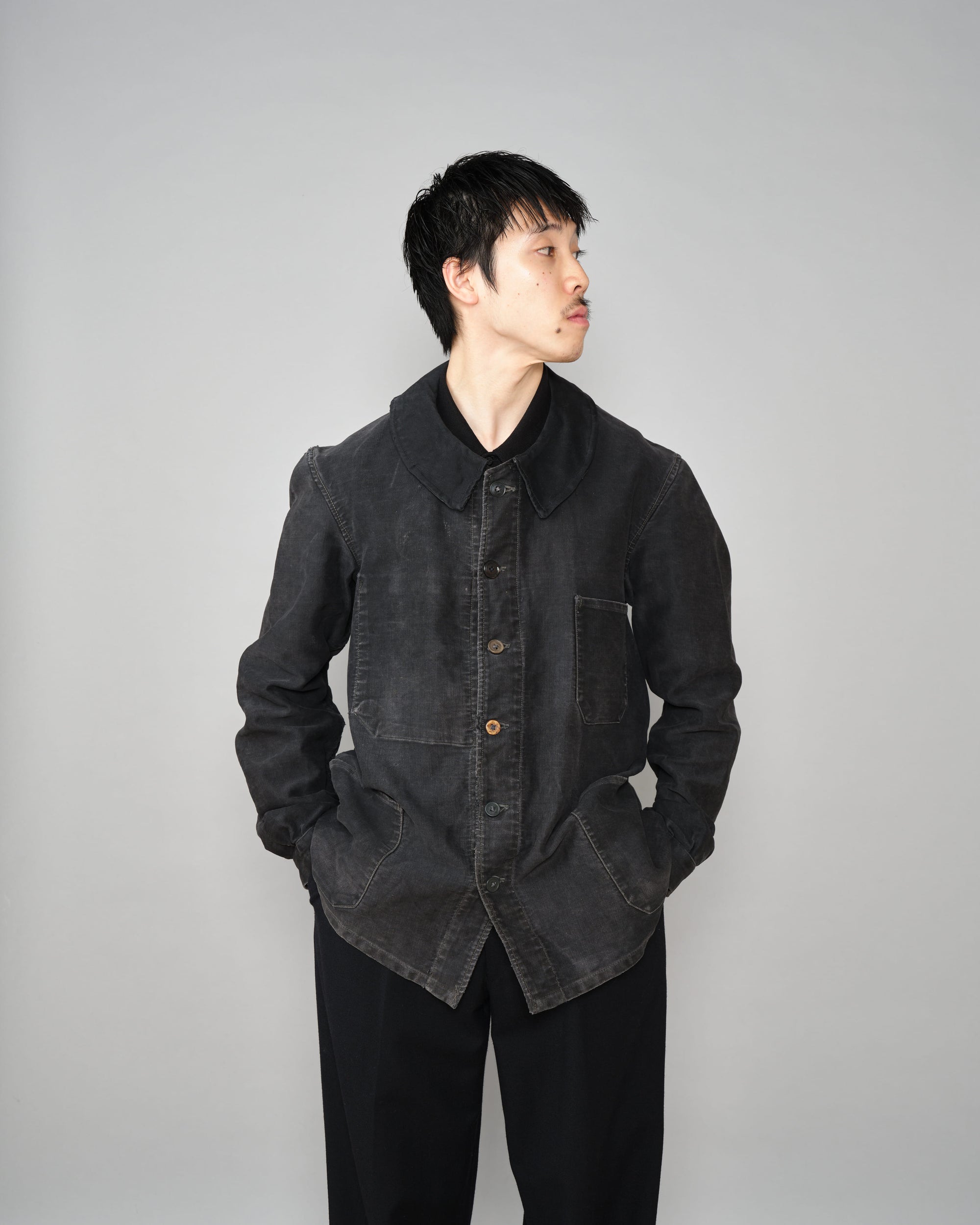 ［~40's］French Vintage Black Moleskin Work Jacket "6 Buttons"