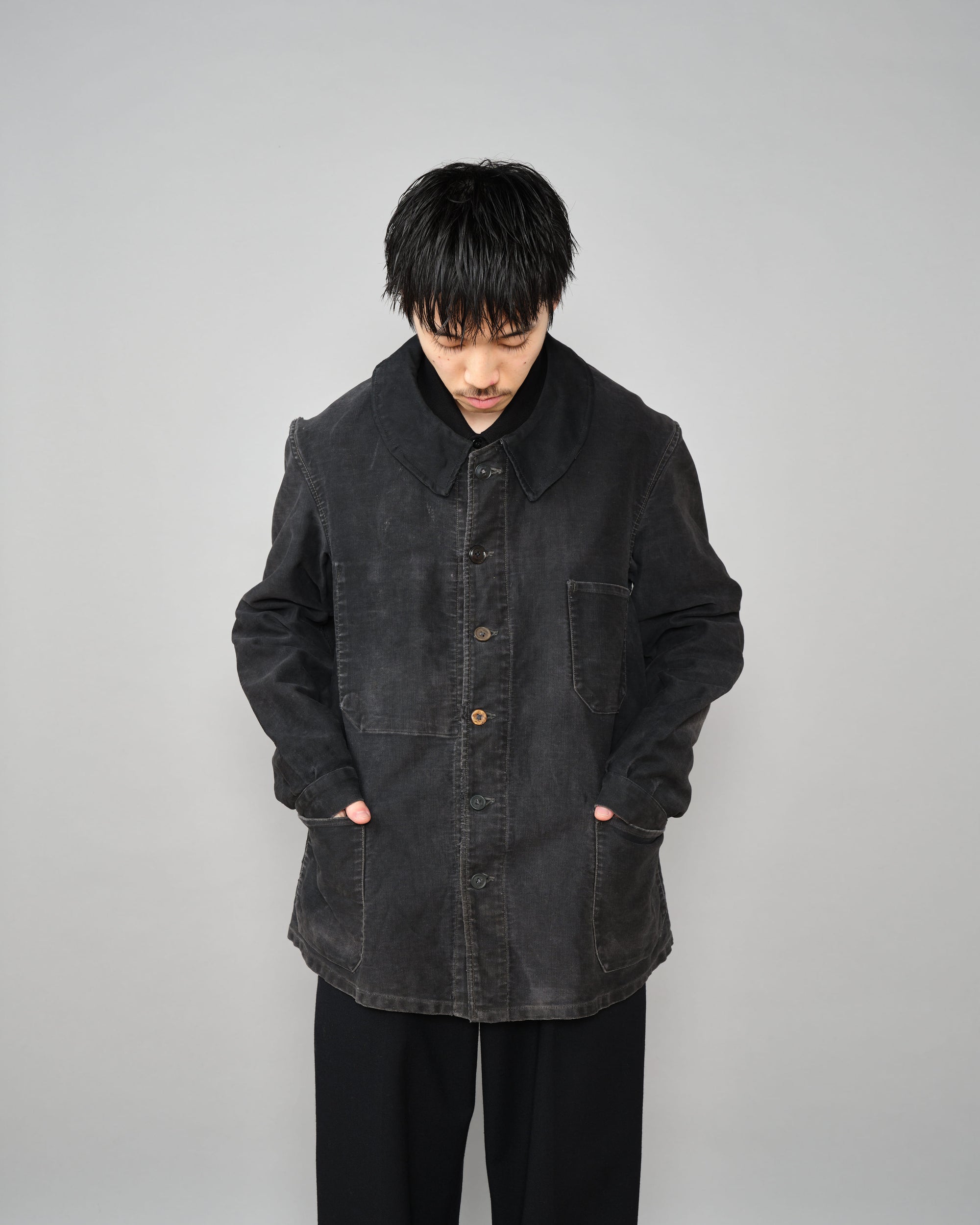 ［~40's］French Vintage Black Moleskin Work Jacket "6 Buttons"