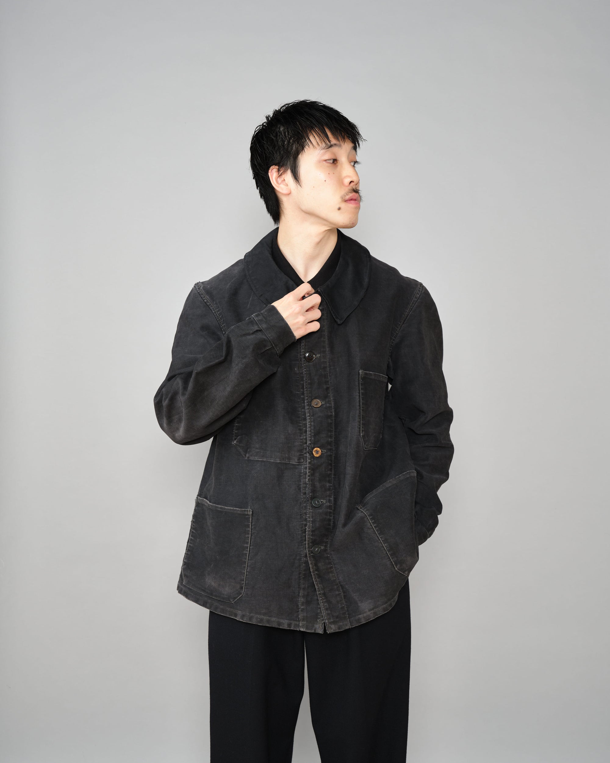 ［~40's］French Vintage Black Moleskin Work Jacket "6 Buttons"