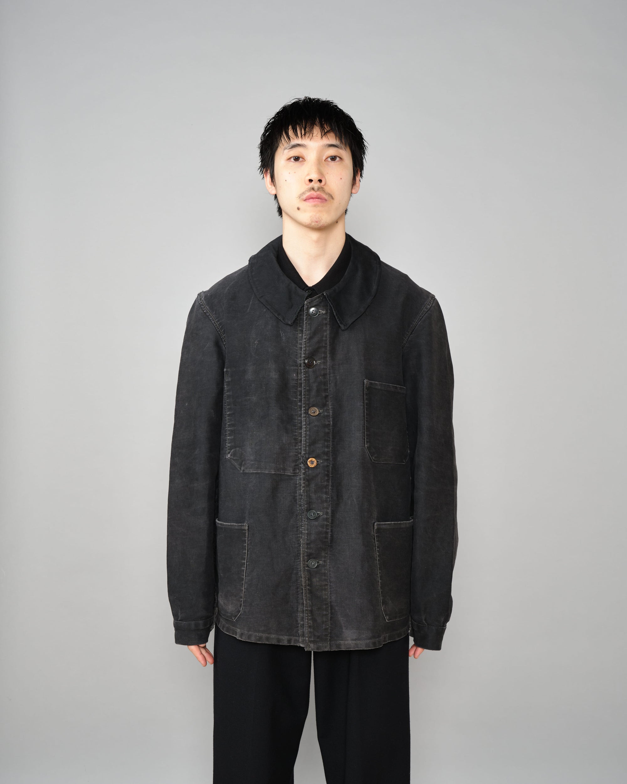 ［~40's］French Vintage Black Moleskin Work Jacket "6 Buttons"